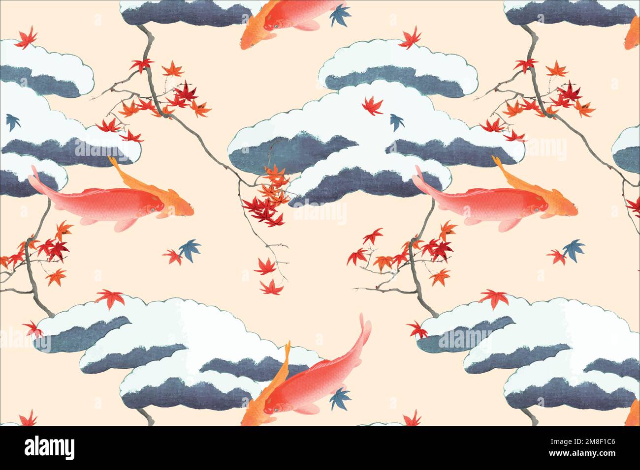 Vintage Japanese Seamless pattern vettoriale, remix di opere d'arte di Watanabe Seitei Illustrazione Vettoriale