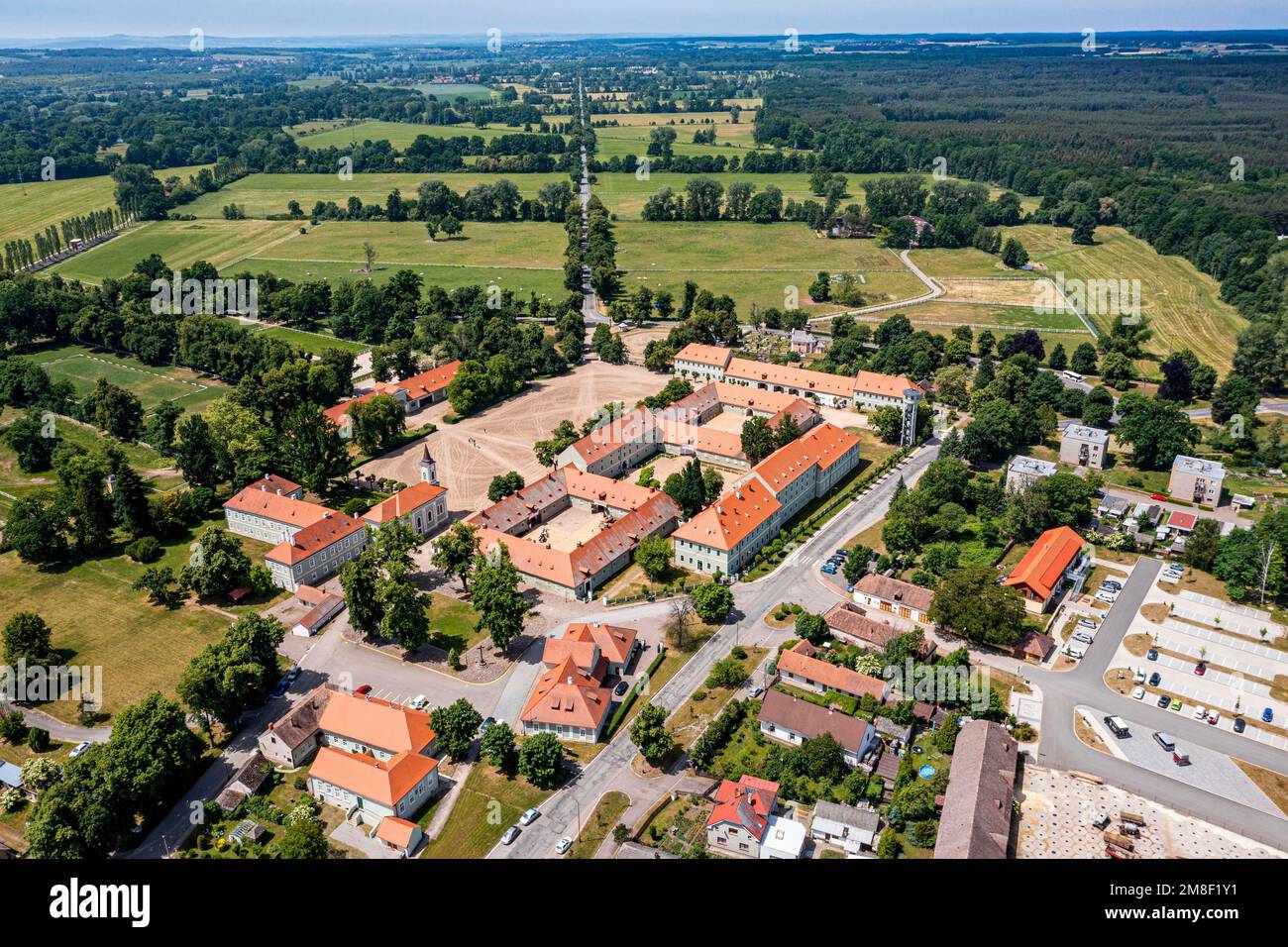 Antenna del sito UNESCO, Paesaggio per l'allevamento e la formazione di cavalli carrozza Ceremonial a Kladruby nad Labem, Repubblica Ceca Foto Stock
