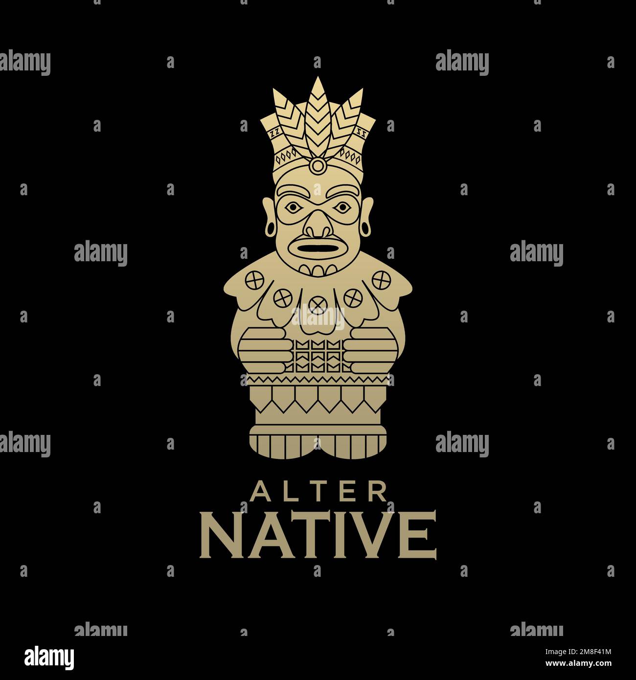 Unica statua etnica indiana o americana immagine grafica icona logo disegno astratto concetto stock vettoriale. Può essere utilizzato come simbolo relativo all'arte o al motivo Illustrazione Vettoriale