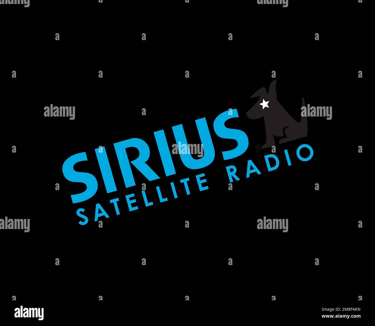 Radio satellitare Sirius, logo ruotato, sfondo nero Foto Stock