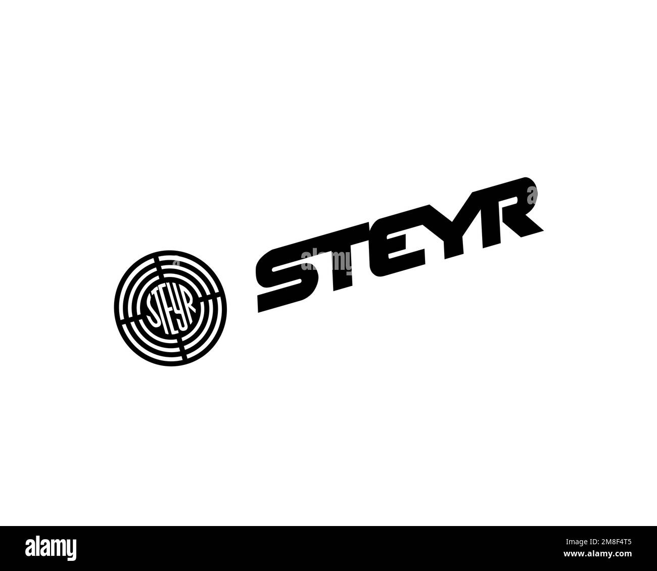 Steyr Daimler Puch, logo ruotato, sfondo bianco Foto Stock