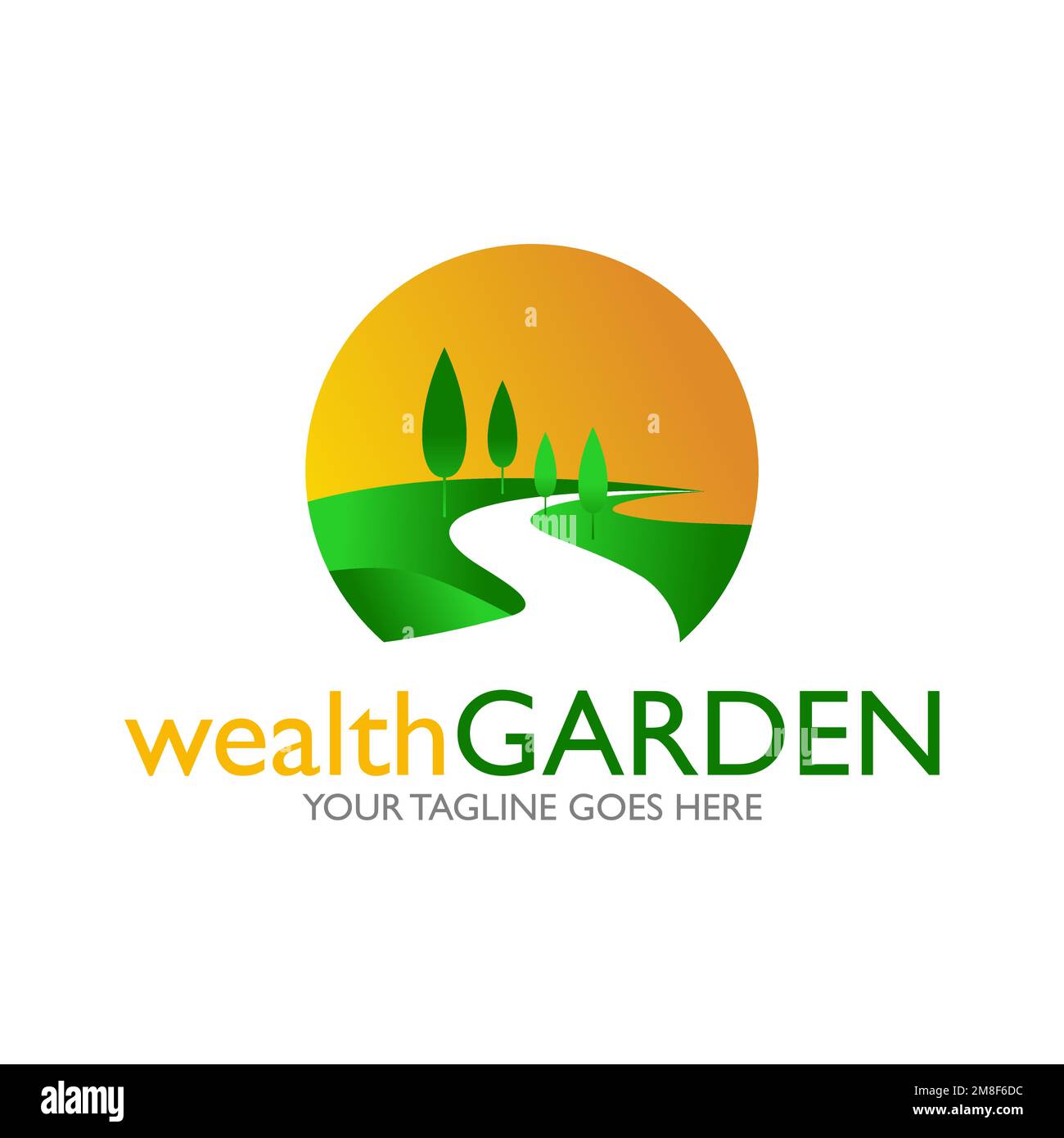 strada semplice e unica e scenario circostante in blocco circolare immagine grafica icona logo design astratto concetto vettore stock giardino o viaggio Illustrazione Vettoriale