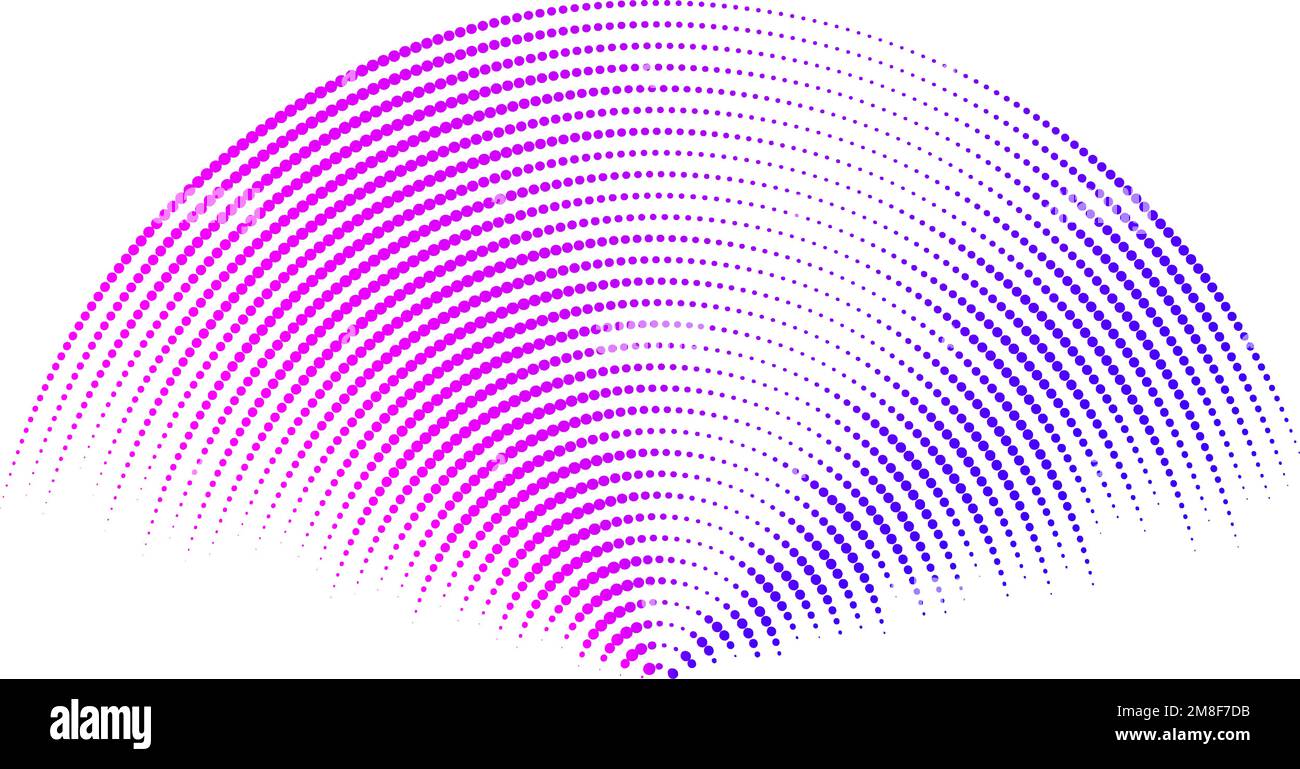 Segnale dell'onda sonora viola. Concetto di radio o audio musicale. Icona dell'epicentro o del radar. Segnale radiale o elementi di vibrazione. Linee della curva di impulso. Concentrico Illustrazione Vettoriale