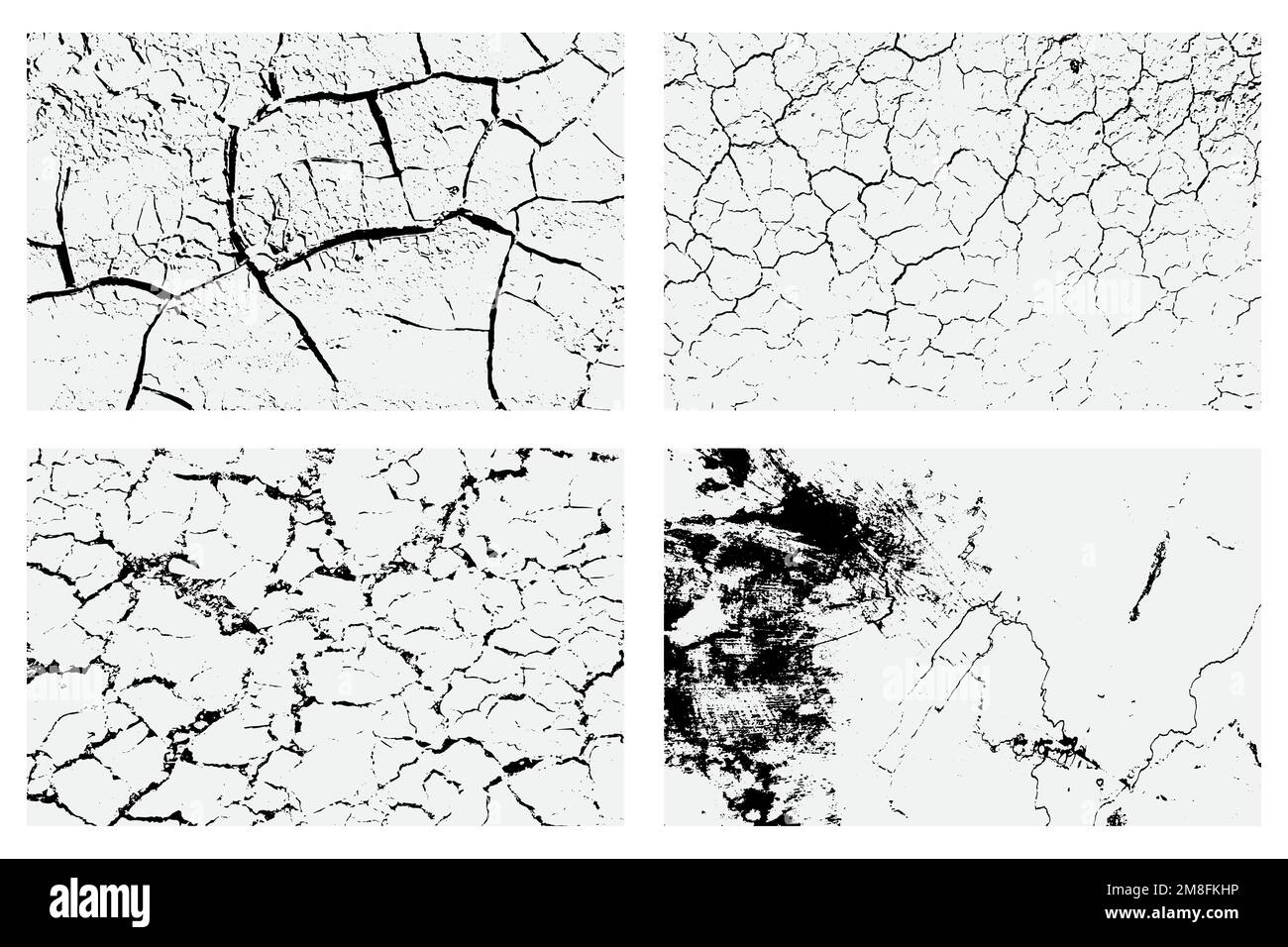 Consistenza delle crepe aride e degli schizzi di macchie, colore bianco e nero trama sfondo vettore EPS Illustrazione Vettoriale