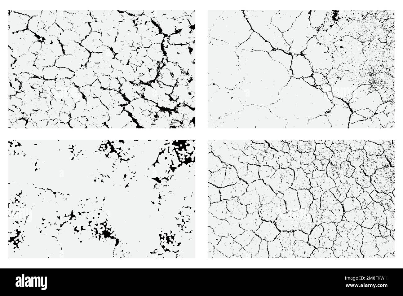 Consistenza delle crepe aride e degli schizzi di macchie, colore bianco e nero trama sfondo vettore EPS Illustrazione Vettoriale