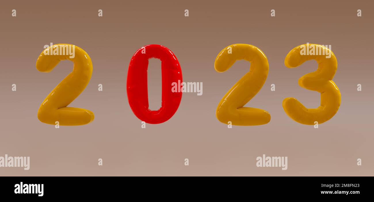 2023 palloncini di testo su sfondo di colore beige. 3d lavoro Foto Stock