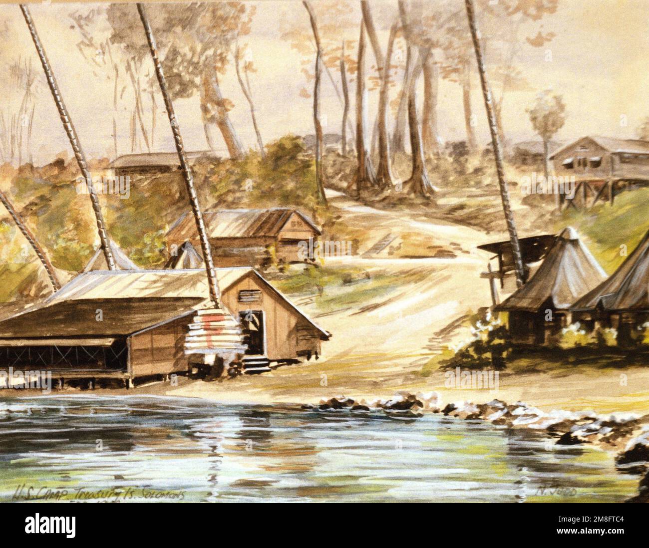 Illustrazione: 'H.S. Camp -- Treasury Island'. Artista: Noel Judd, numero di catalogo: 7,1.90. Paese: Sconosciuto Foto Stock