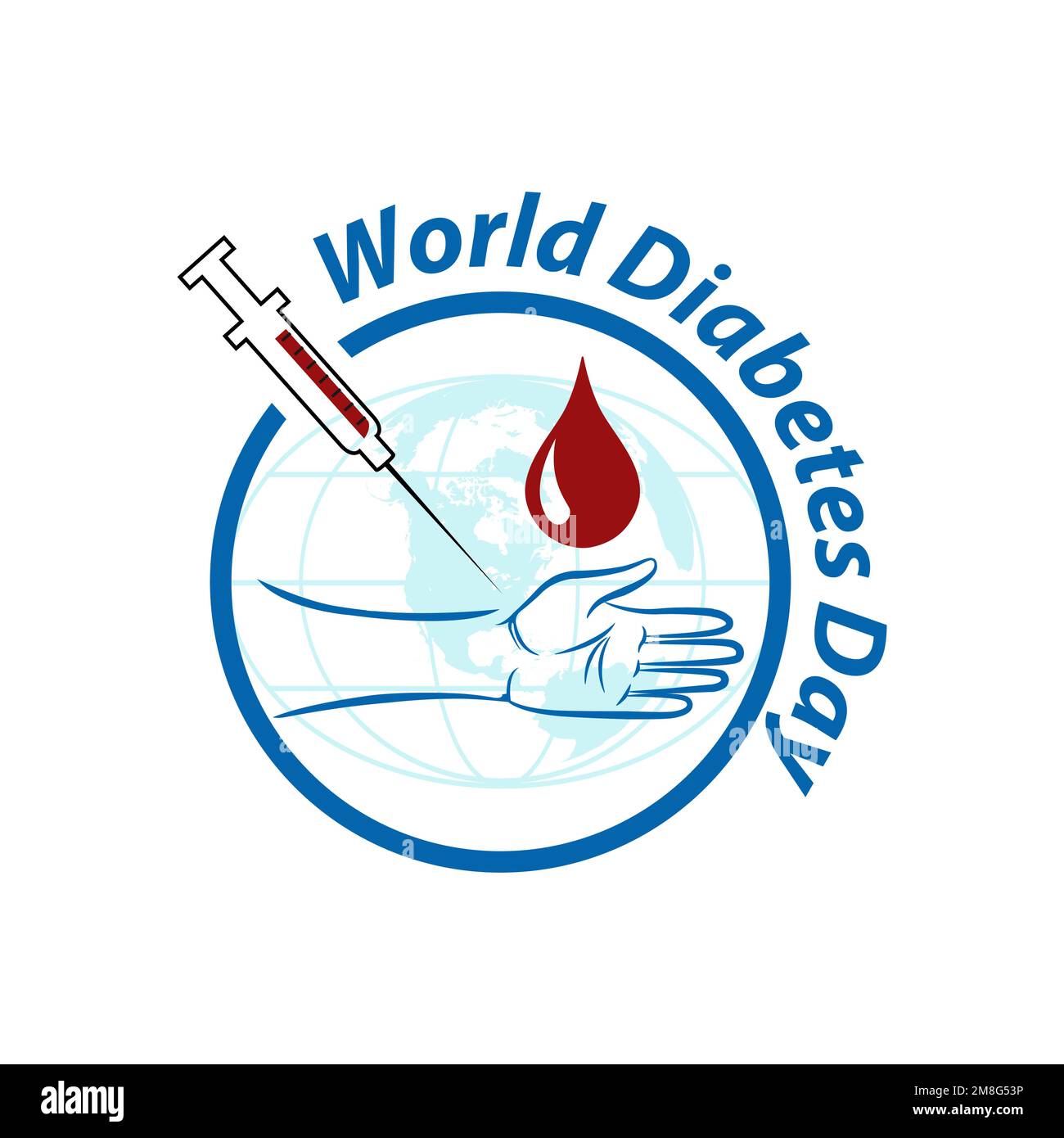 World diabetes day awareness poster sangue gocciolamento simbolo con anello blu cornice logo design.EPS 10 Illustrazione Vettoriale