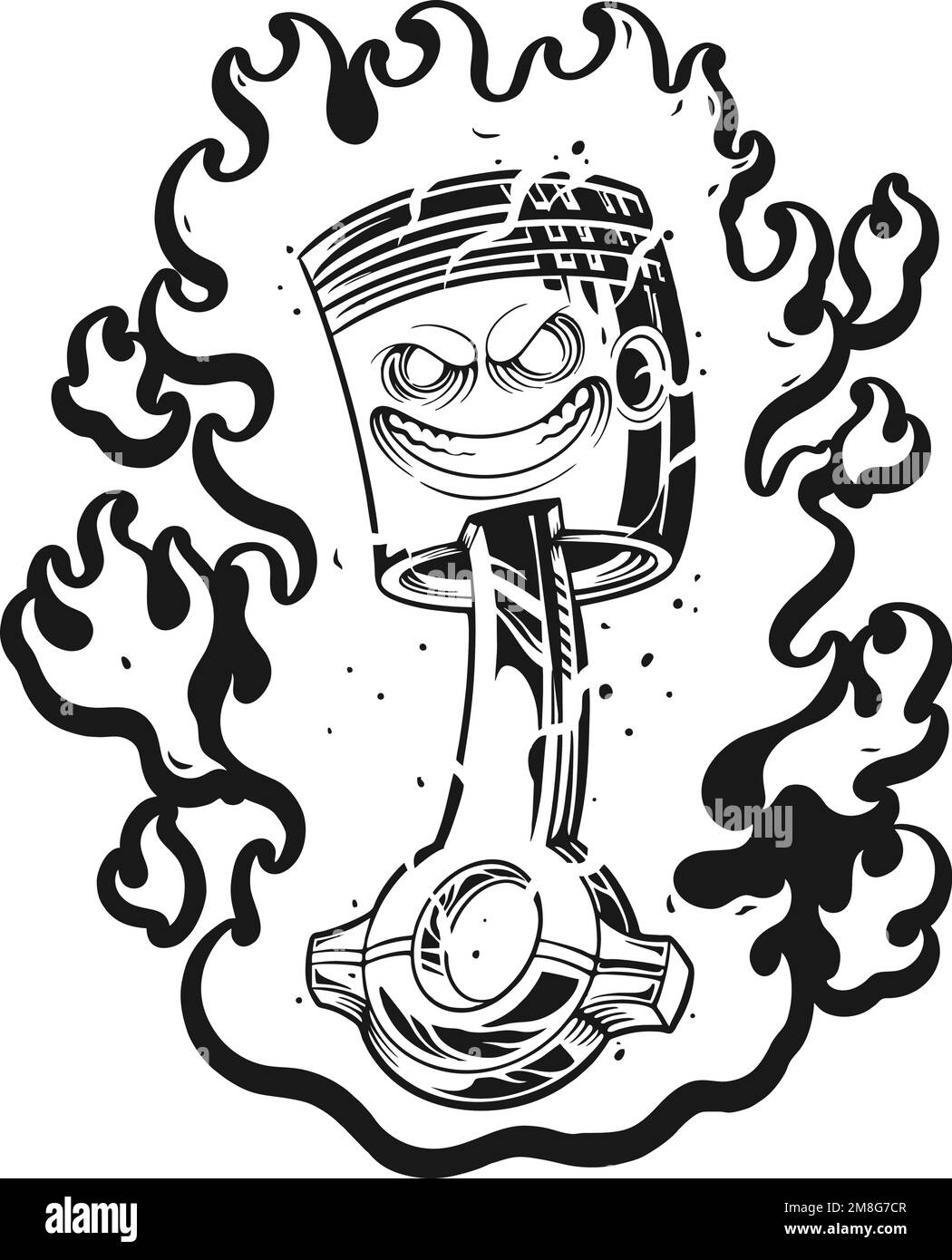 Arrabbiato fiammeggiante fuoco corsa testa pistone delineare illustrazioni vettoriali per il tuo logo di lavoro, merchandise t-shirt, adesivi e disegni di etichette, poster Illustrazione Vettoriale