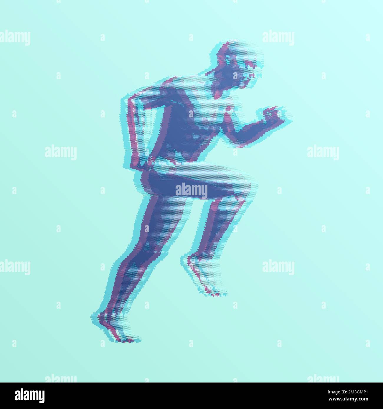 Running man o maratona runner. Design per club sportivo, fitness, competizione, maratona e stile di vita sano. La persona si sta sforzando di succhiare Illustrazione Vettoriale