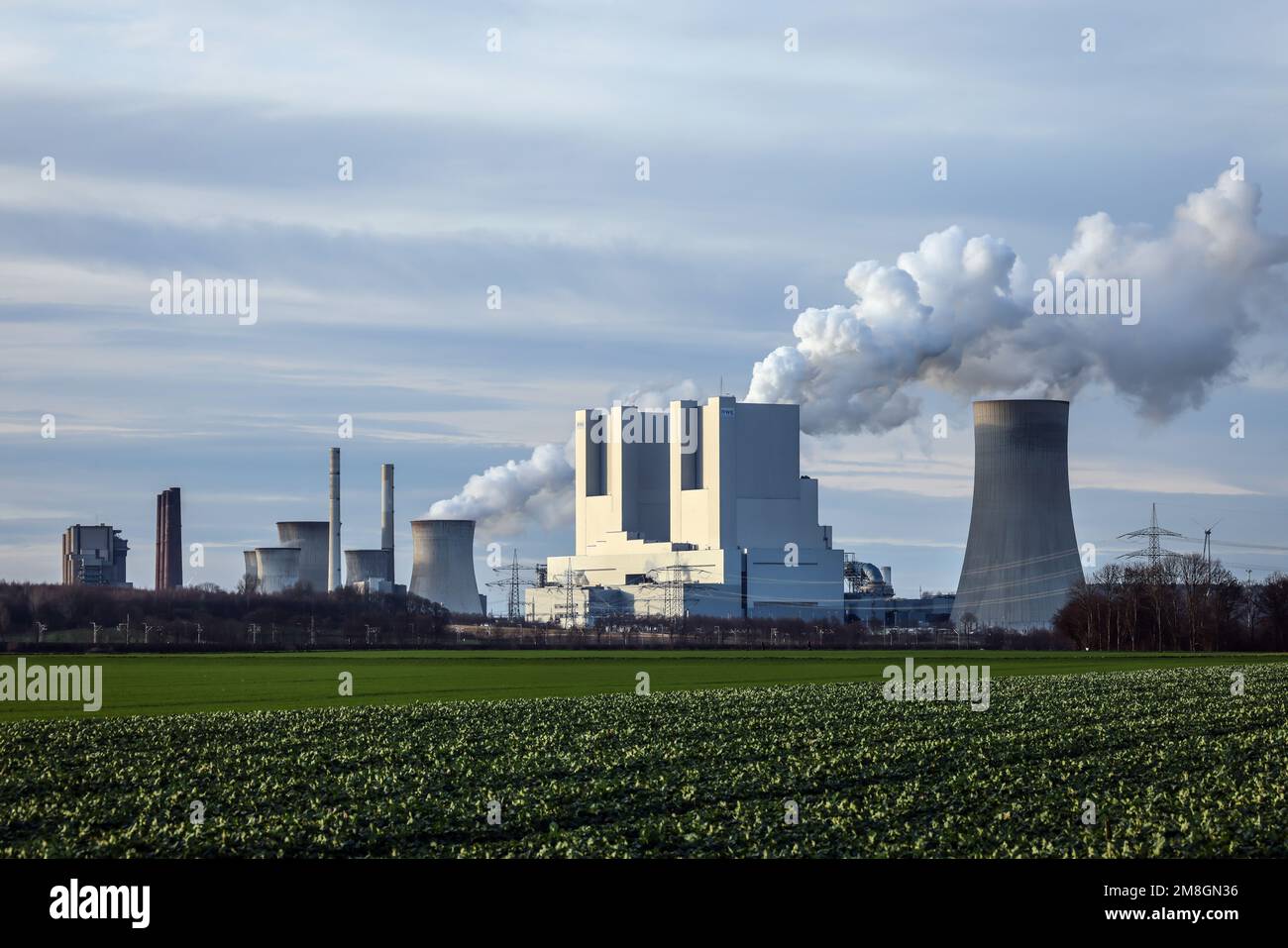 Grevenbroich, Renania settentrionale-Vestfalia, Germania - centrale elettrica di RWE Power AG Neurath, centrale elettrica a lignite presso la miniera di lignite di Garzweiler, opencast di RWE, Foto Stock