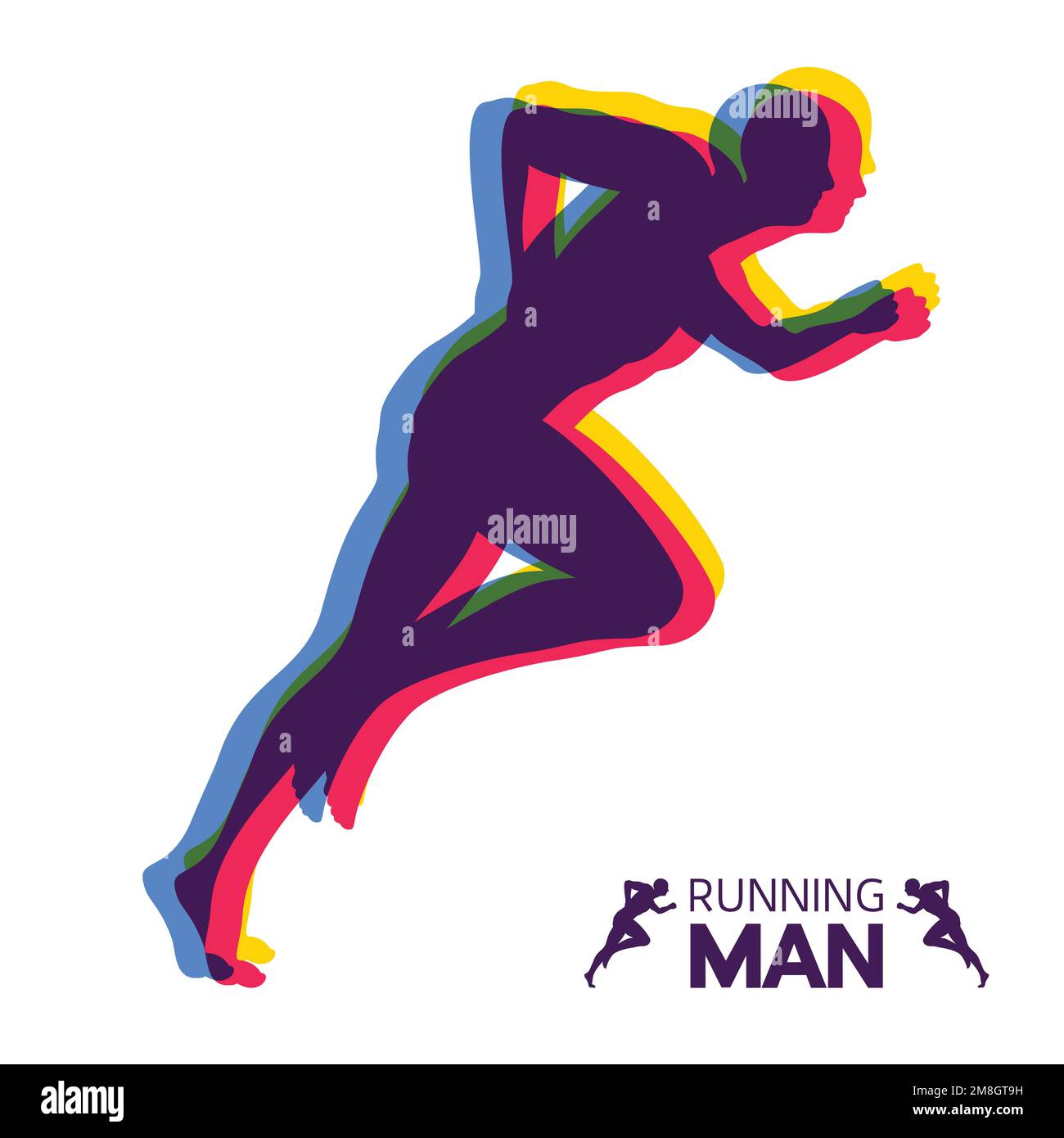 Silhouette di un uomo che corre. Design per lo sport. Emblema per la maratona e jogging. Illustrazione Vettoriale. Illustrazione Vettoriale