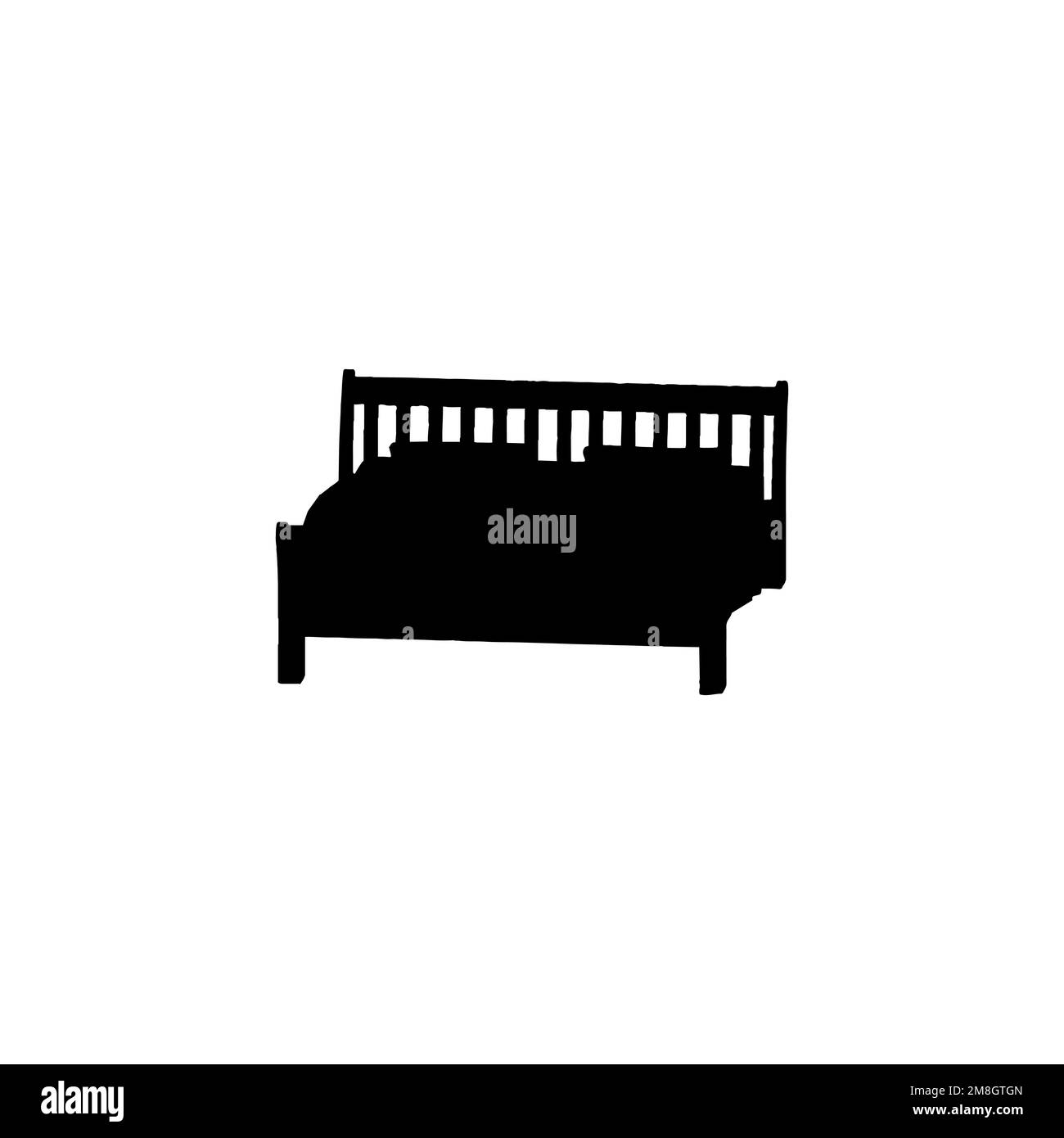 Icona Letto. Semplice stile mobili azienda grande vendita poster simbolo sfondo. Elemento di design del logo del marchio del letto. Stampa della maglietta da letto. Vettore per adesivo. Illustrazione Vettoriale