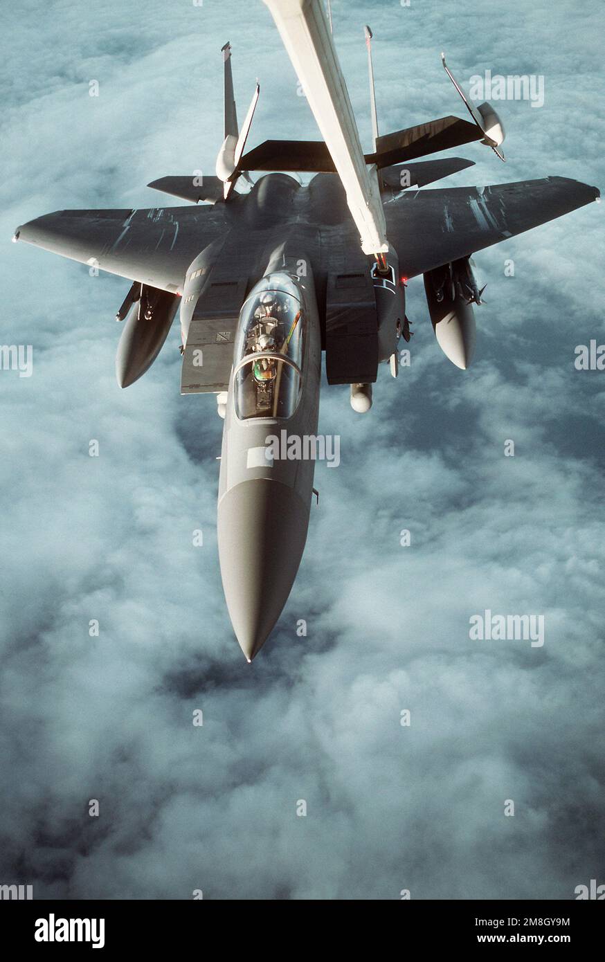 F-15E del 22nd Air Wing, Mountain Home AFB, Idaho, rifornire di un KC-135 sopra l'Egitto. Subject Operation/Series: Bright Star 94 base: Cairo Paese: Egitto (EGY) Foto Stock