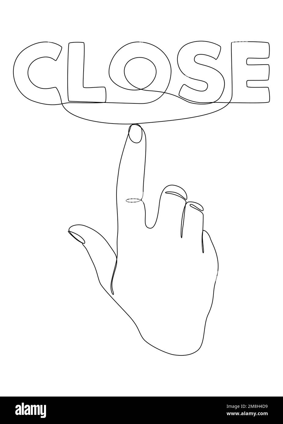 Una linea continua di indice puntando alla parola di chiusura. Concetto di vettore di illustrazione a linea sottile. Disegno di contorno idee creative. Illustrazione Vettoriale