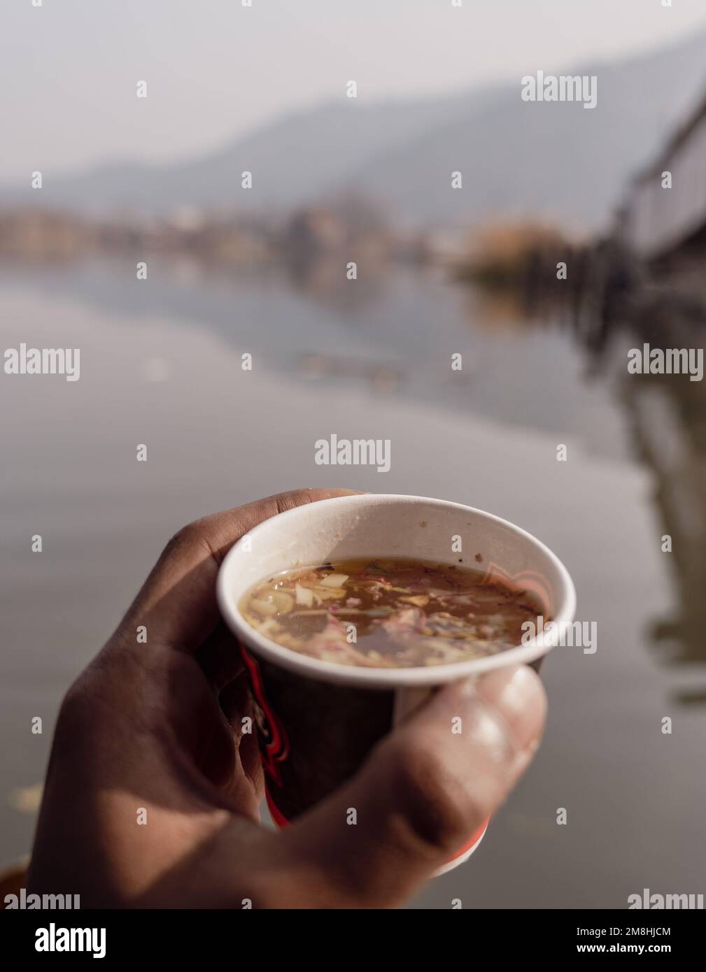 Kashmiri kahwa tè in dal lago galleggiante negozio . Foto Stock