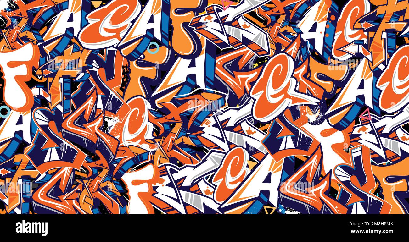 Colorato Graffiti Wall Art sfondo Street Art Hip-Hop Urban Vector Illustrazione sfondo. Perfetto sfondo di grafica graffiti Illustrazione Vettoriale