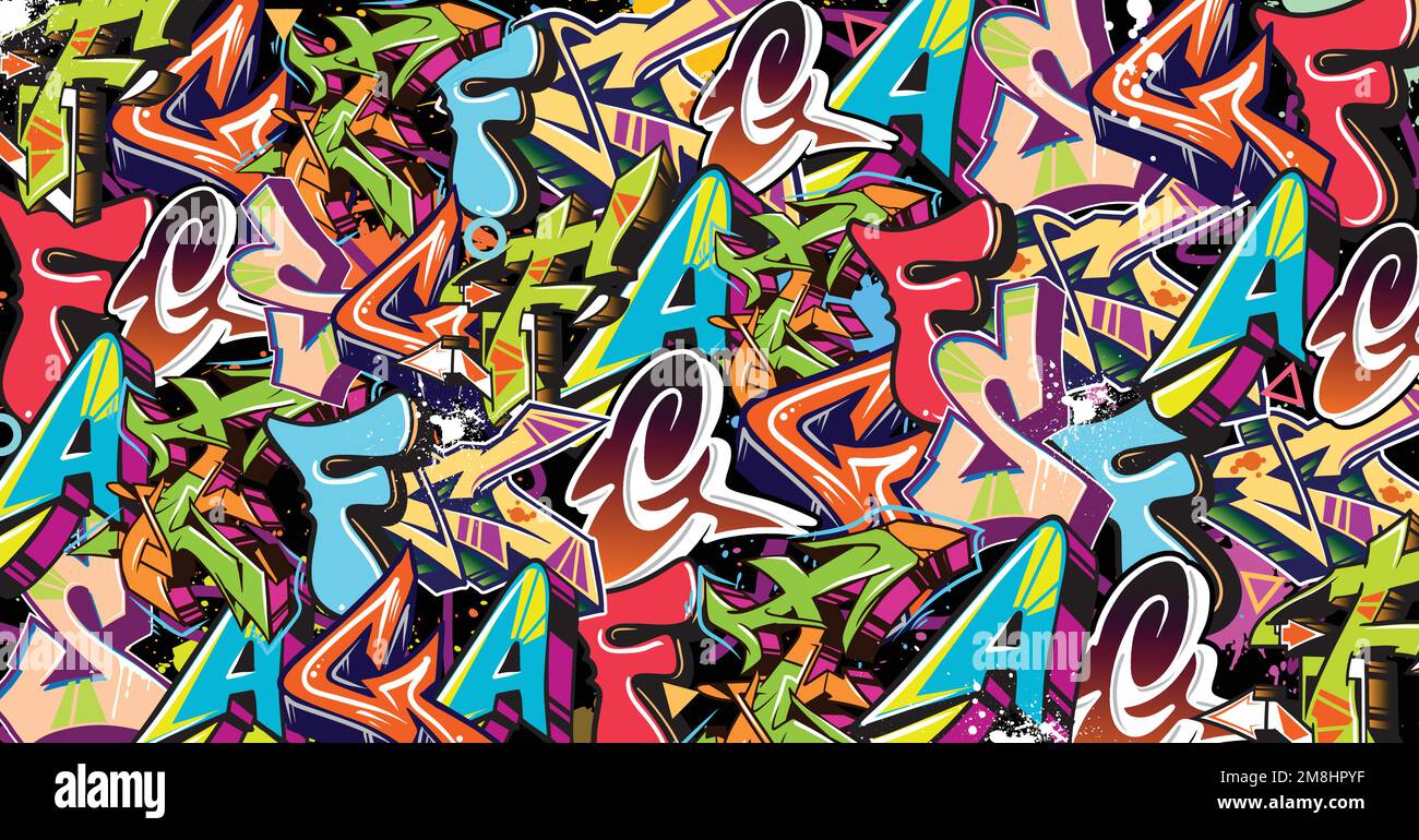Colorato Graffiti Wall Art sfondo Street Art Hip-Hop Urban Vector Illustrazione sfondo. Perfetto sfondo di grafica graffiti Illustrazione Vettoriale