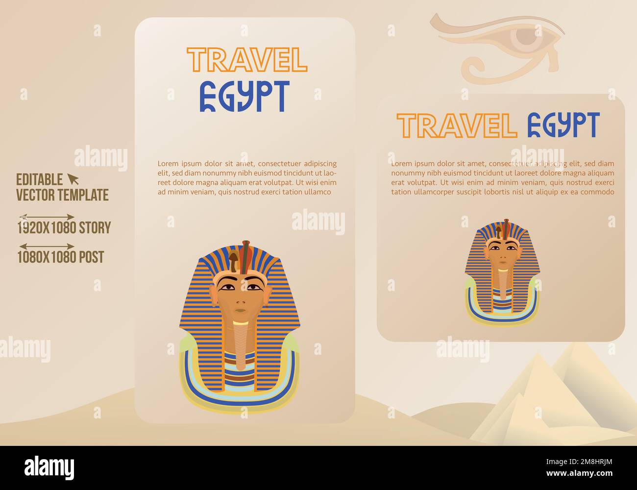 Post design dei social media per un viaggio in Egitto. Storia e post condividere il design per il viaggio in Egitto. Disegno del banner egiziano del vettore. Illustrazione Vettoriale