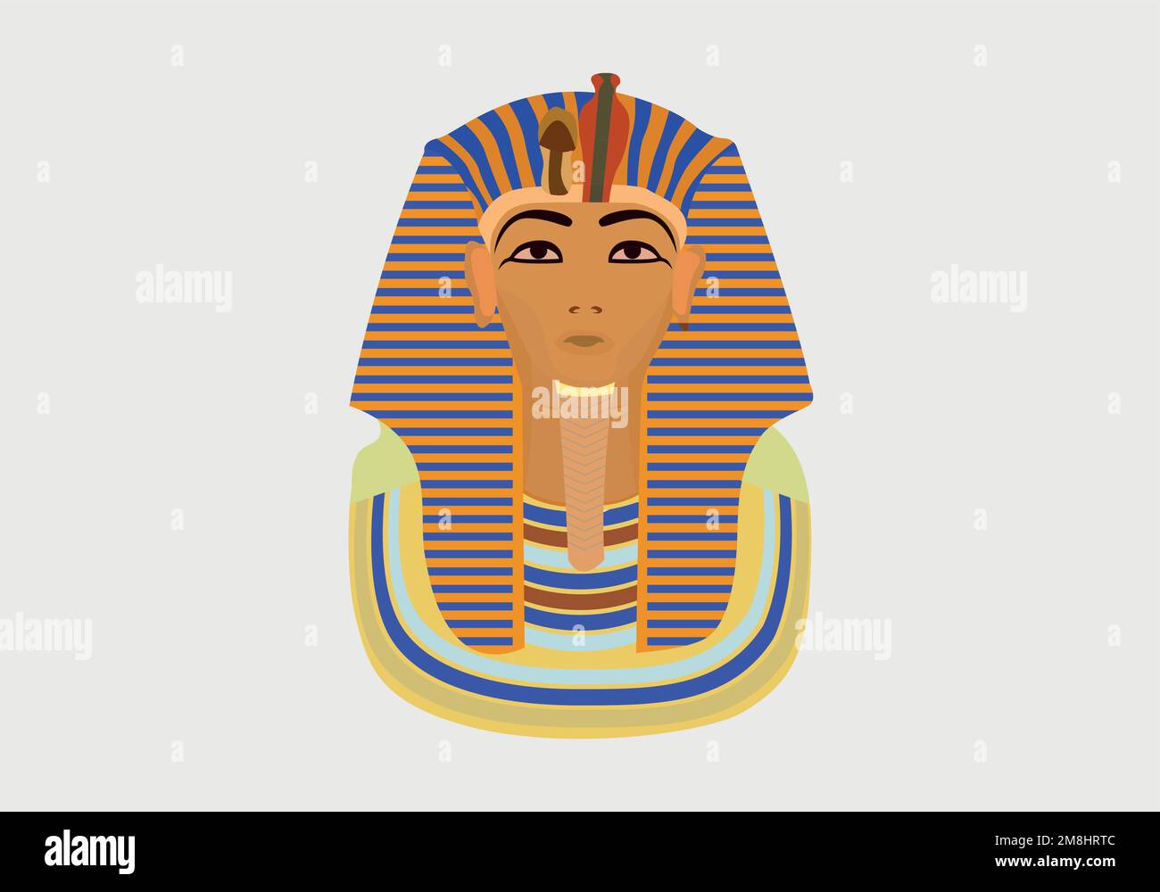 Vettore colorati Maschera di sepoltura illustrazione golden egiziano faraoni icona maschera piatta isolati su sfondo. Faraoni egiziani maschera Tutankhamun icona linea. Illustrazione Vettoriale