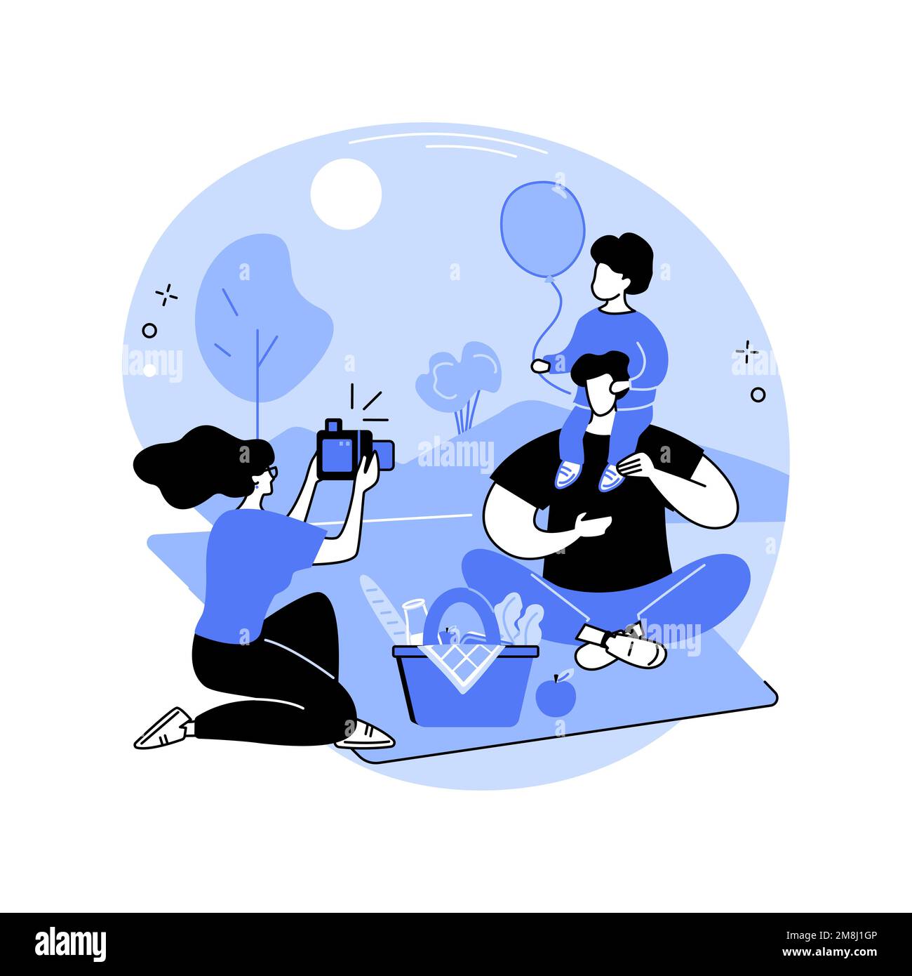 Picnic tempo isolato cartoon illustrazioni vettoriali. I membri della famiglia che hanno picnic insieme, stile di vita della gente, infanzia felice, viaggio con un bambino, leis Illustrazione Vettoriale