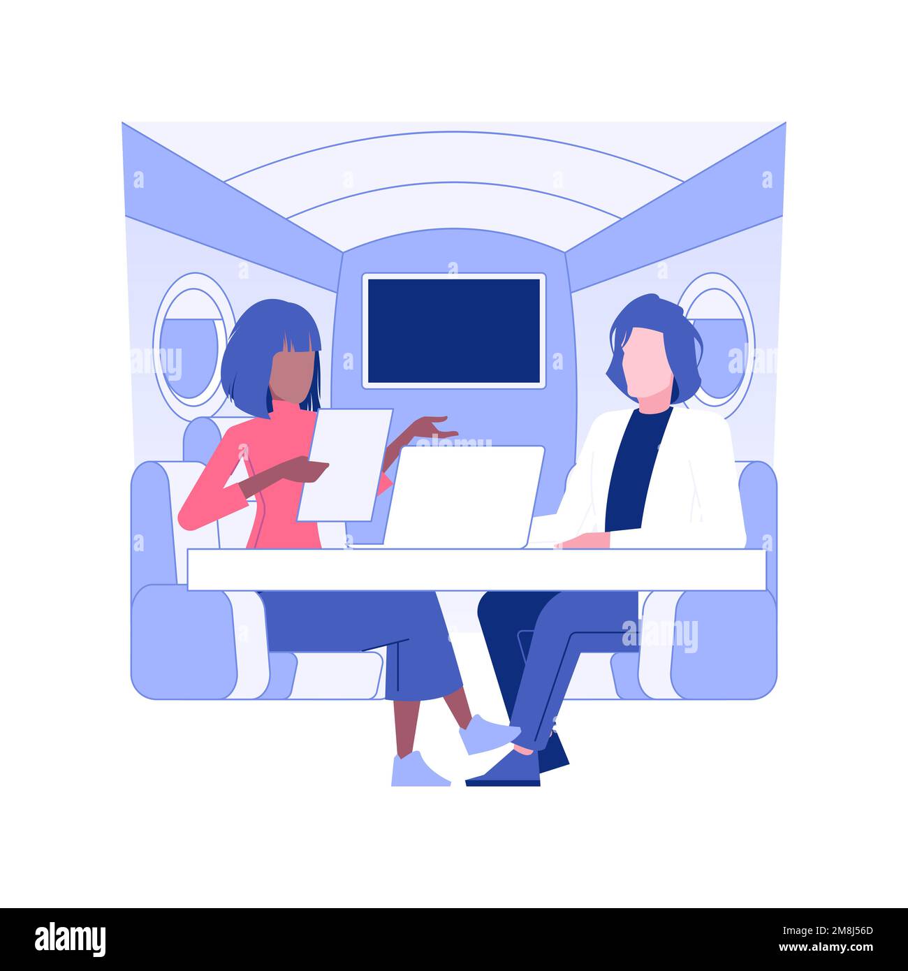 Illustrazione del vettore di concetto isolato a getto privato. Gruppo di partner che volano in un jet privato, viaggi business class, dirigenti aziendali in aereo, w Illustrazione Vettoriale