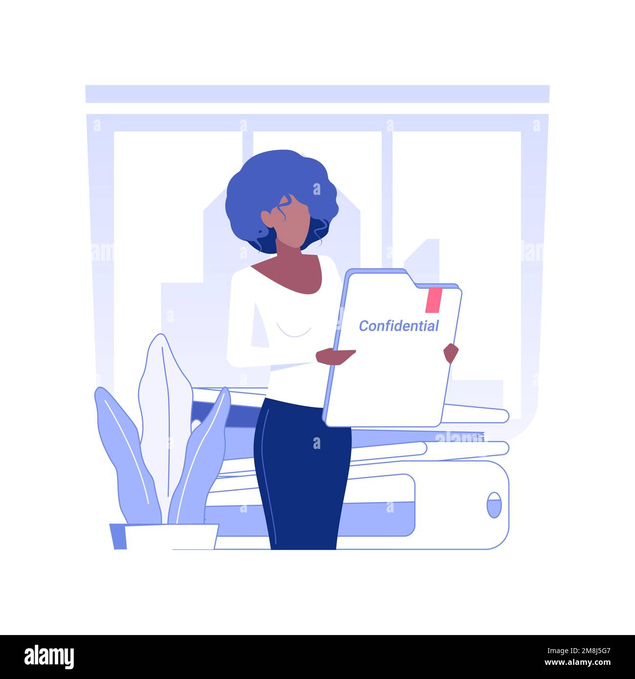 Documenti di riservatezza illustrazione isolata del vettore concettuale. Il Segretario contiene una cartella contenente documenti di informazioni riservate, documenti aziendali, cor Illustrazione Vettoriale