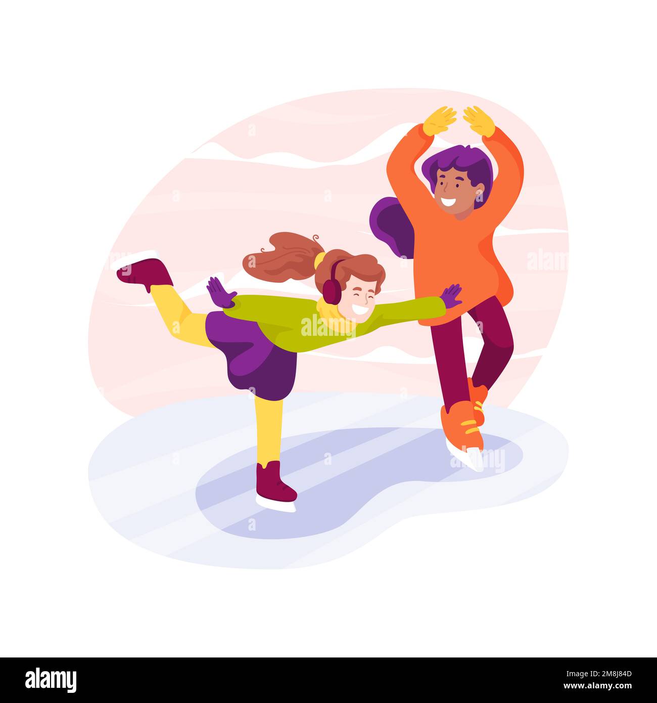 Figura skating isolato cartoon illustrazione vettoriale. Sorridendo i bambini che fanno pattinare la figura con divertimento, lifestyle attivo, attività fisica all'aperto, tempo libero Illustrazione Vettoriale