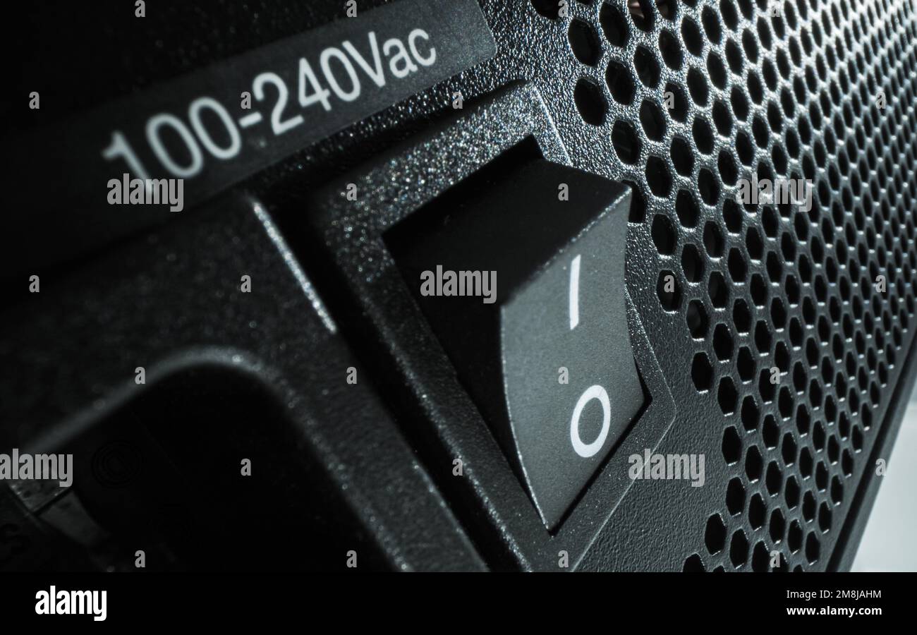 Modern Desktop computer Power Supply Unit primo piano. Tema tecnologico. Foto Stock