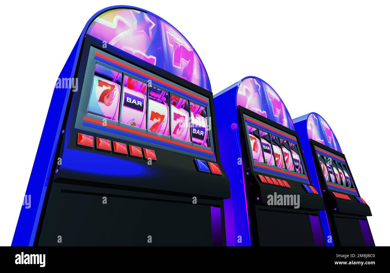 Slot machine Classic Casino 3D renderizzato. Sfondo trasparente. Concetto di Giochi del Casinò. Foto Stock