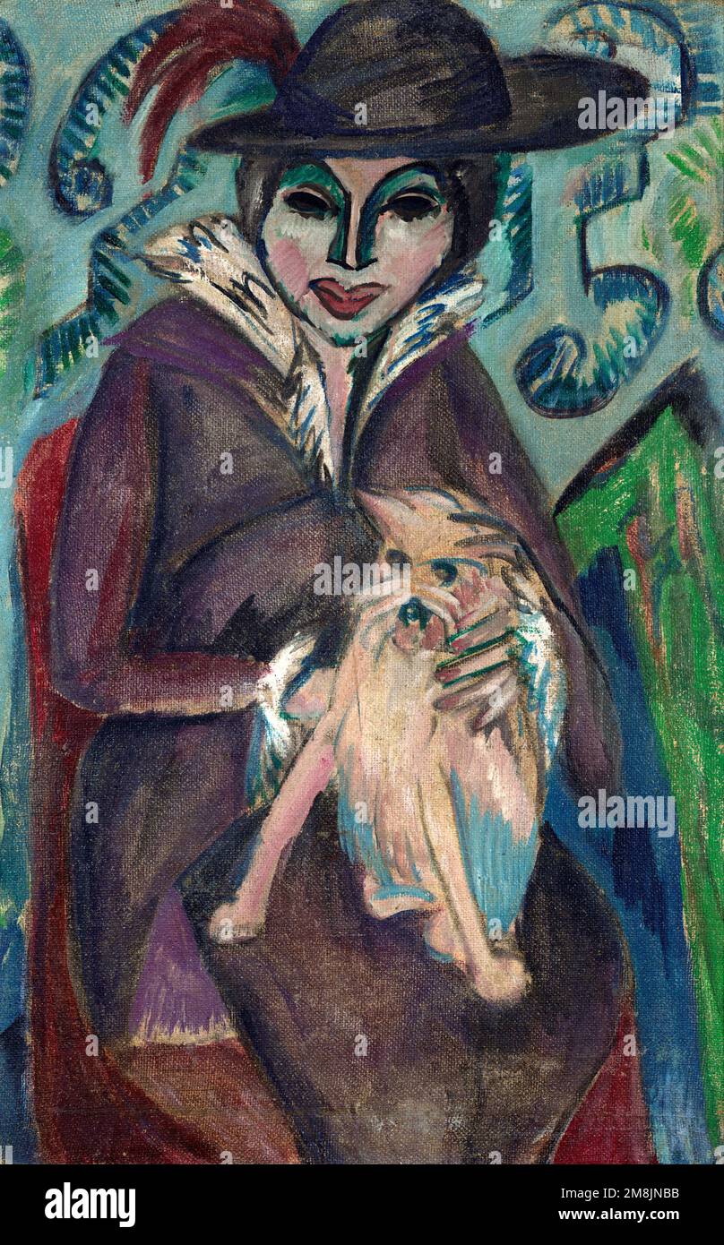 Frau mit Hund di Ernst Ludwig Kirchner (1880-1938), olio su tela, 1912 Foto Stock