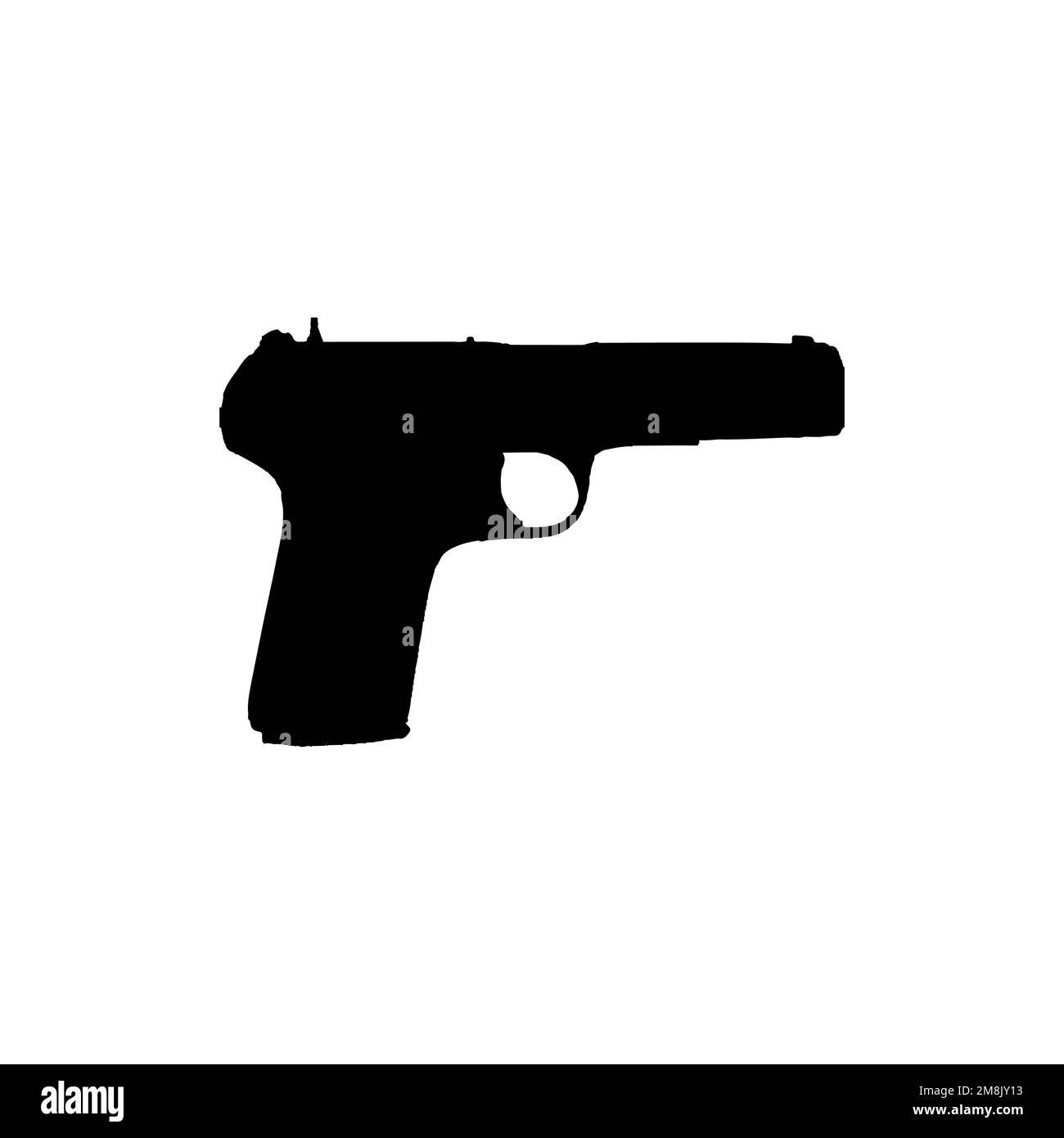 Icona pistola. Semplice stile pistola negozio grande vendita poster simbolo sfondo. Elemento di design del logo del marchio della pistola. Stampa t-shirt con pistola. vettore per adesivo Illustrazione Vettoriale