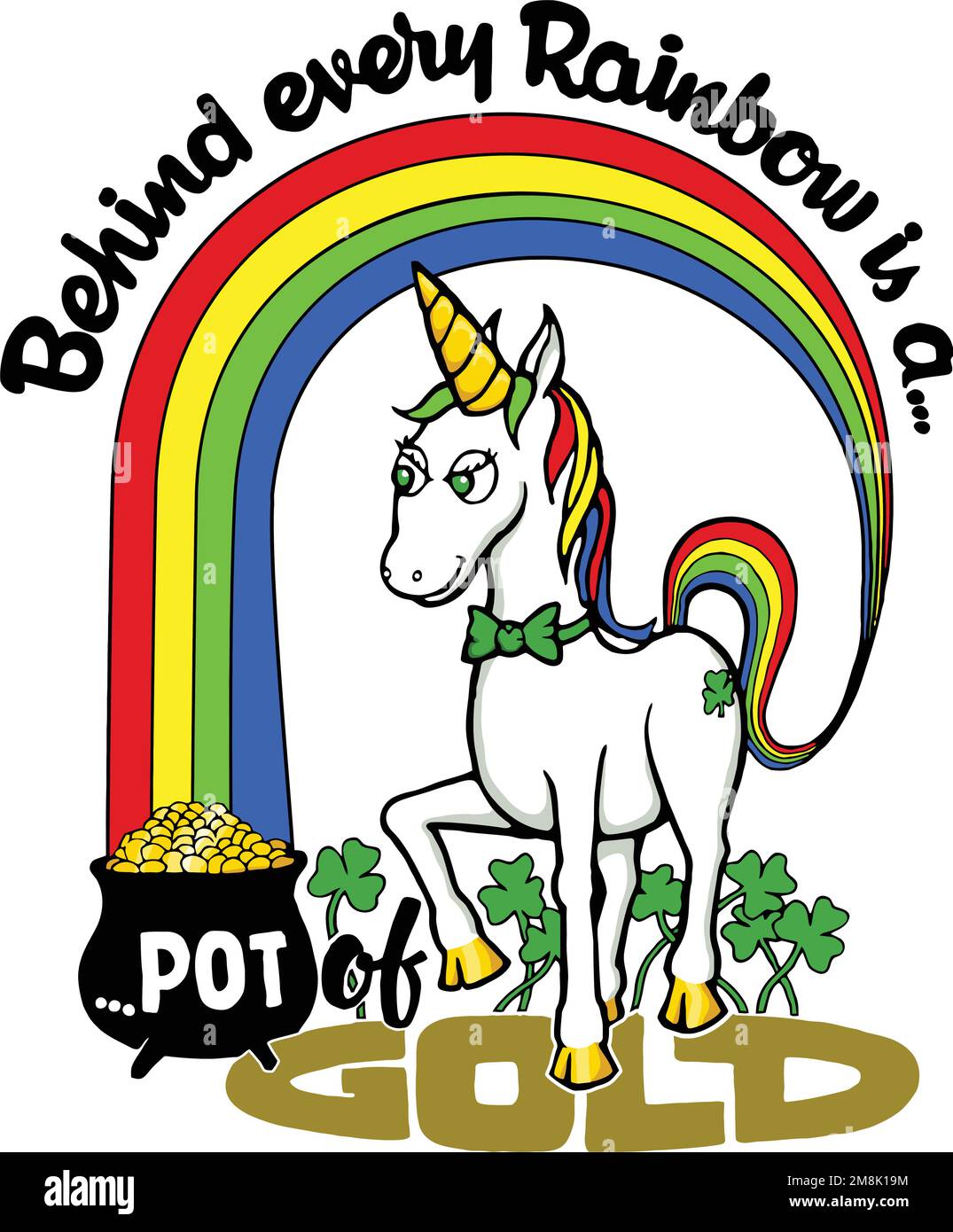 cartone animato unicorno con vaso di gol Illustrazione Vettoriale