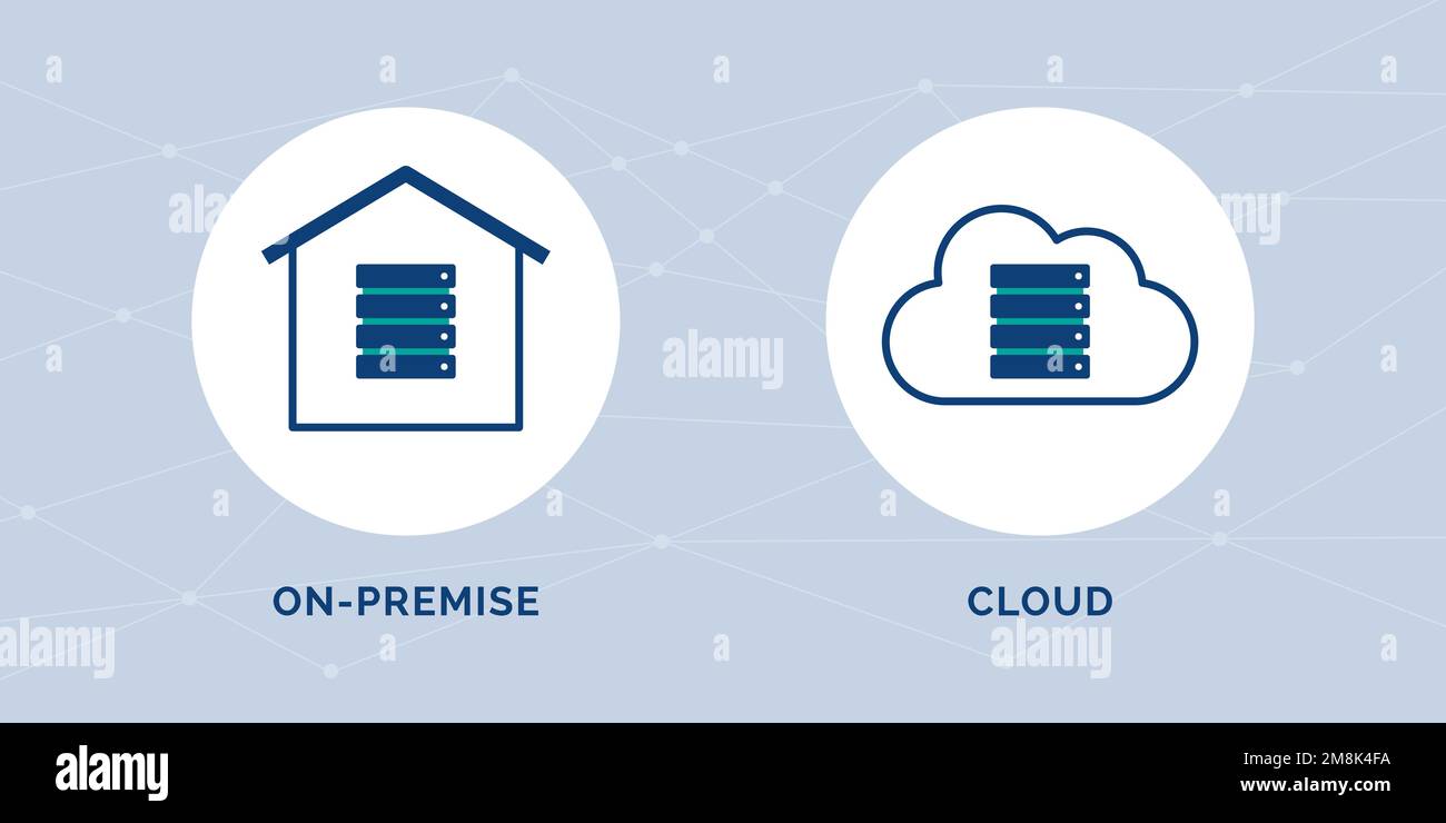 Confronto in sede rispetto al cloud, concetto di servizio di hosting dei dati Illustrazione Vettoriale