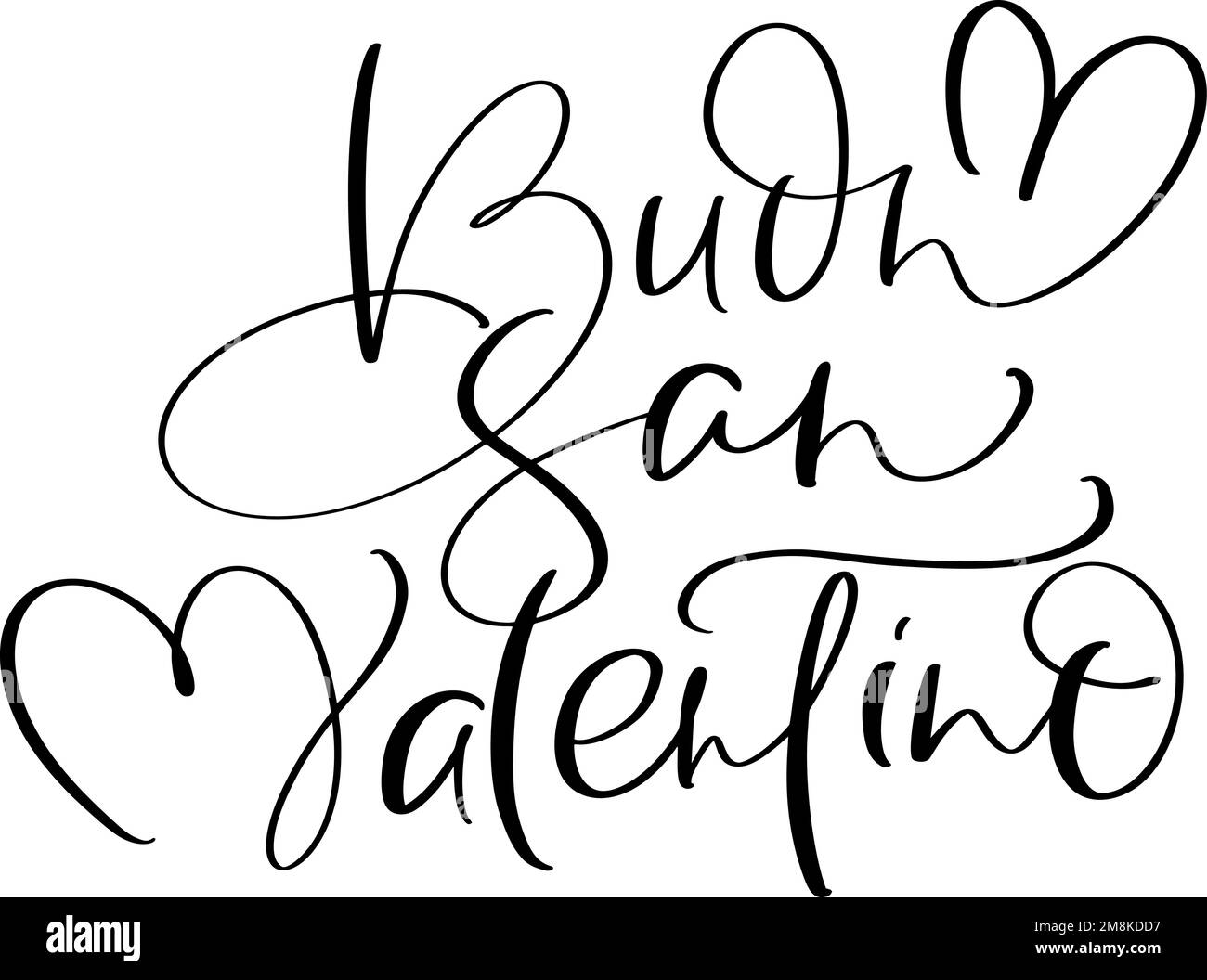 Buon San Valentino in italiano Buonsan Valentino. Calligrafia vettoriale nero testo con il cuore. Vacanza amore preventivo design per San Valentino Illustrazione Vettoriale