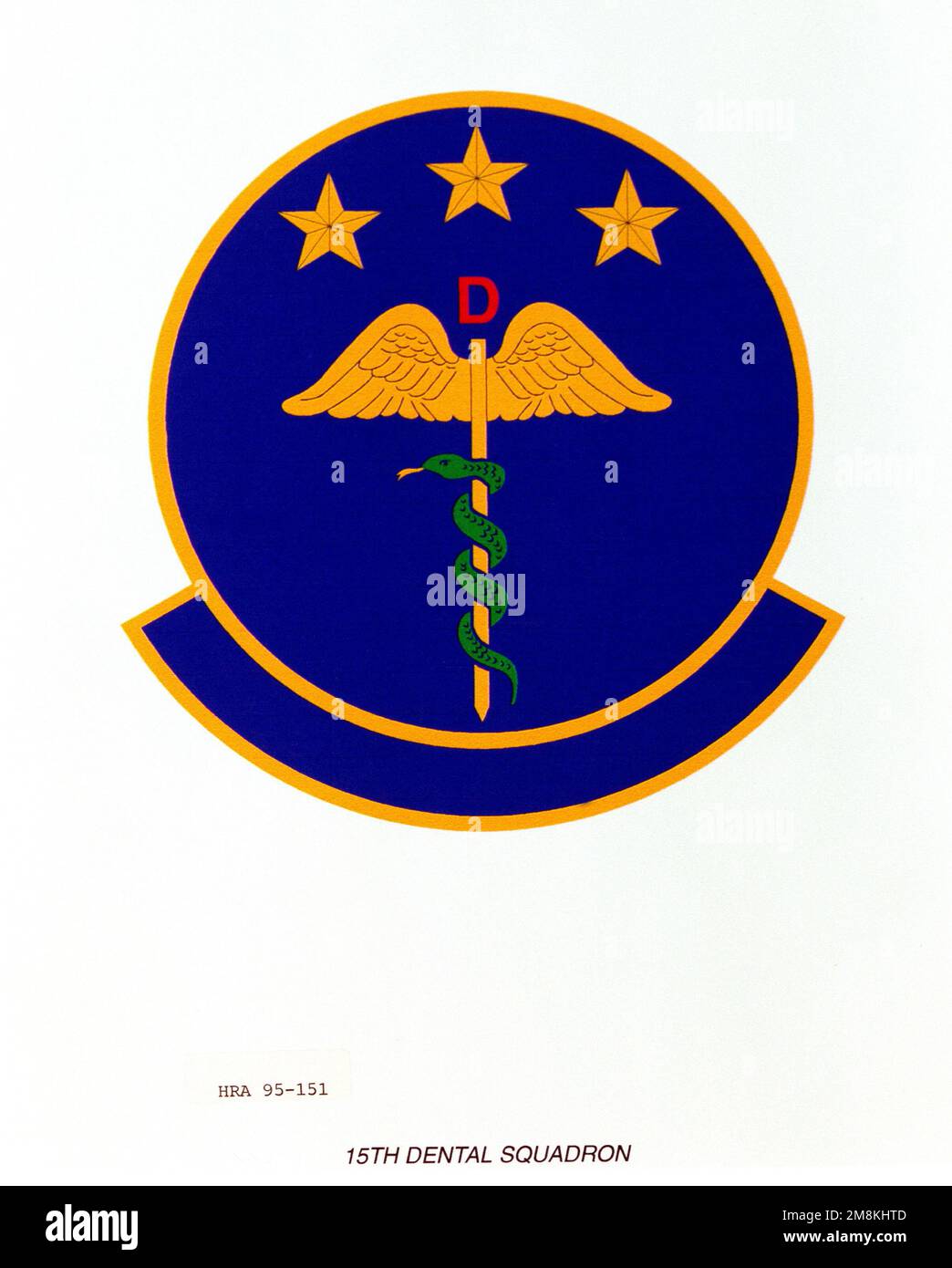 Approvato Insignia per il 15th Dental Squadron. Data esatta dell'acquisizione sconosciuta. Base: Maxwell Air Force base Stato: Alabama (al) Paese: Stati Uniti d'America (USA) Foto Stock