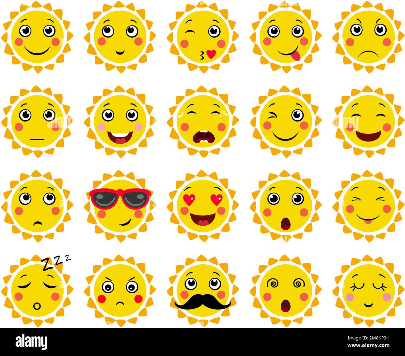 Set di un sole con espressioni diverse Foto Stock