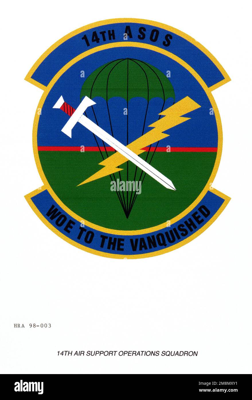 Emblema organizzativo dell'aeronautica: 14th Squadrone delle operazioni di supporto dell'aria, comando di combattimento dell'aria. Base: Maxwell Air Force base Stato: Alabama (al) Paese: Stati Uniti d'America (USA) Foto Stock