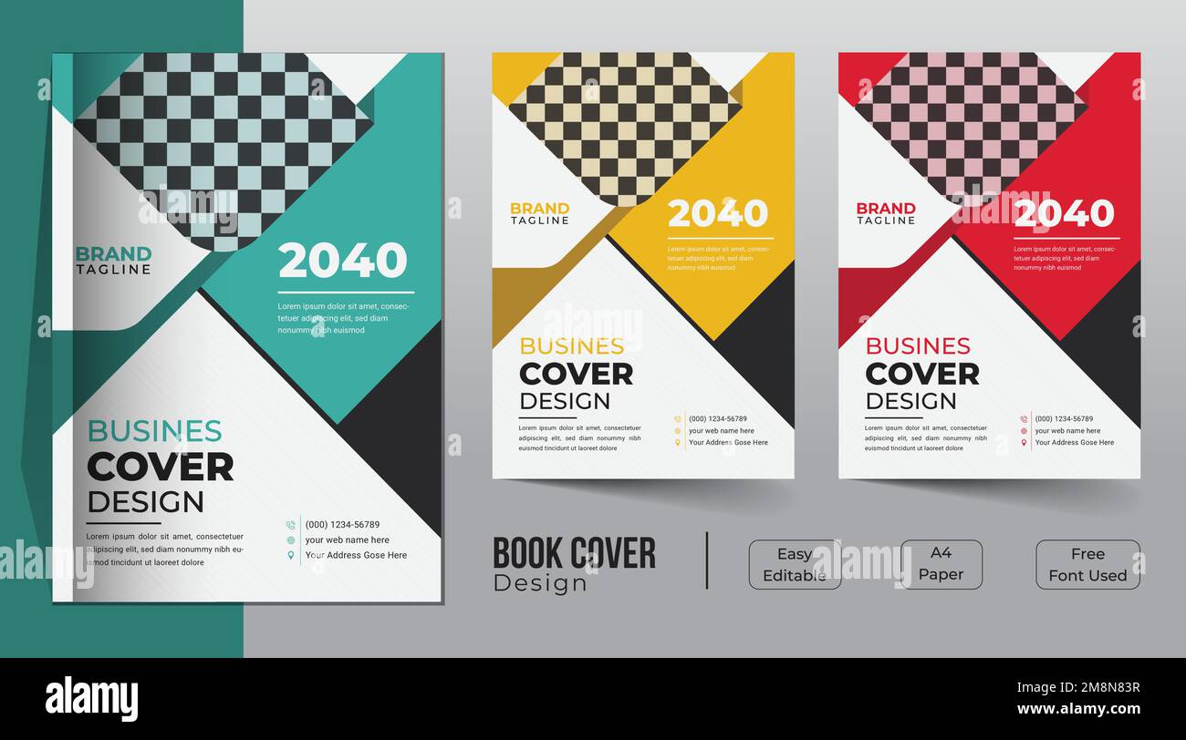 Design del modello di copertina del libro aziendale con presentazione del foglio illustrativo, rapporto annuale, layout dei modelli di copertina del libro in formato A4 Illustrazione Vettoriale