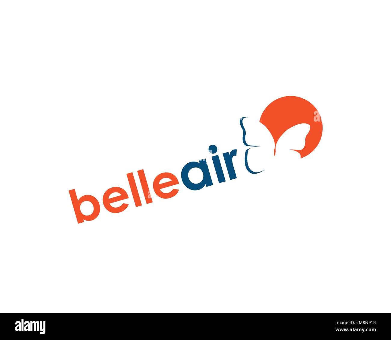 Belle Air Europe, logo ruotato, sfondo bianco Foto Stock