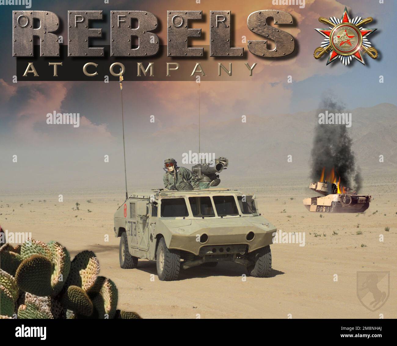 National Training Center, Fort Irwin, California, poster: Forze opposte (OPFOR) ribelli Alpha Tango (A.T.) Poster aziendale. Base: Fort Irwin Stato: California (CA) Nazione: Stati Uniti d'America (USA) Foto Stock