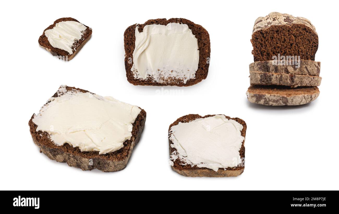 Pane marrone e formaggio isolato su sfondo bianco. Foto Stock