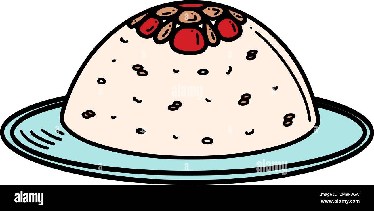 Otto Rice Treasure, illustrazione vettoriale di Pudding di riso cinese. Dolce cinese di Capodanno BA bao fan in stile doodle. Illustrazione Vettoriale