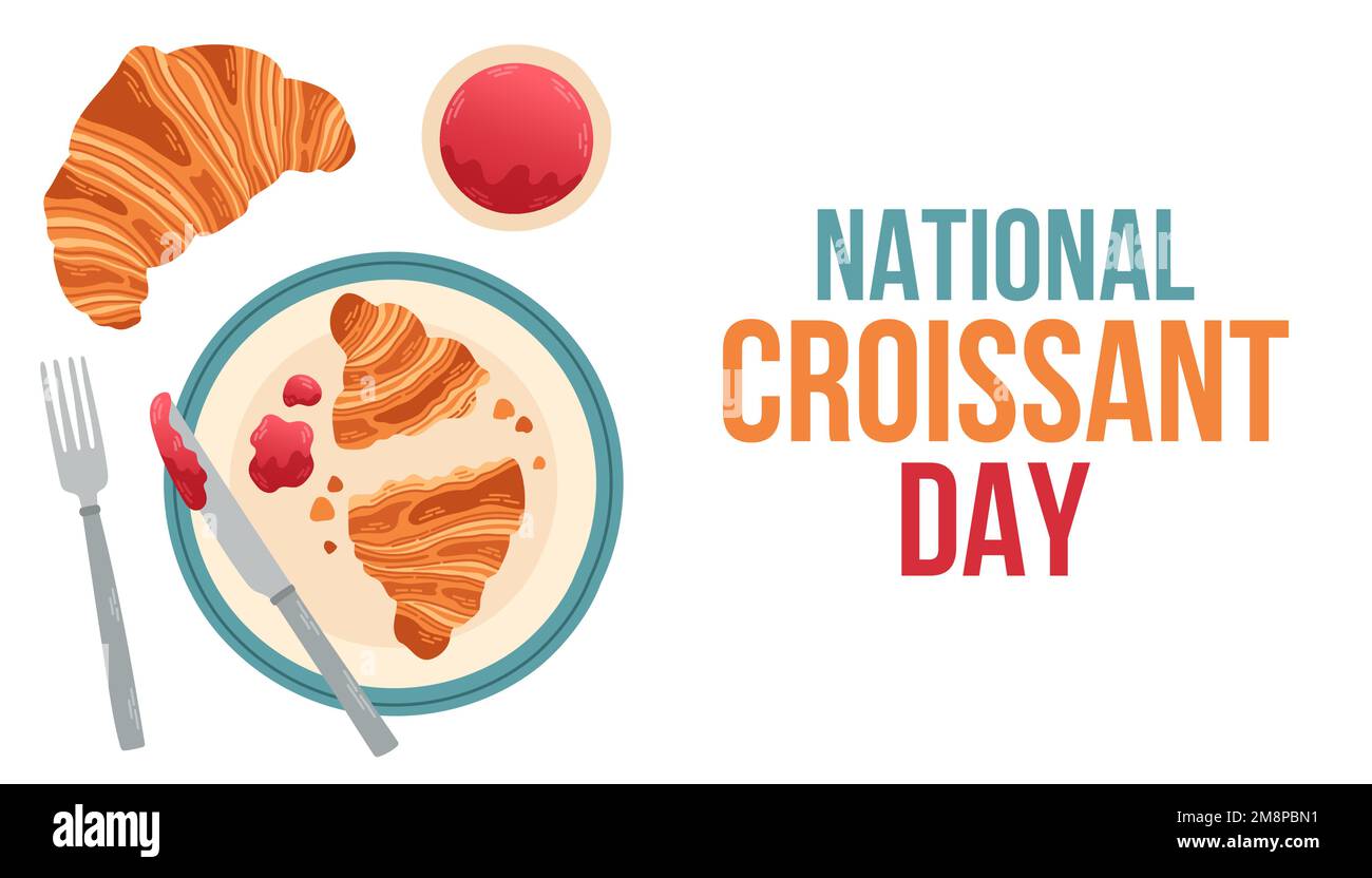 Cartello della Giornata Nazionale croissant e badge Vector Illustrazione poster vacanza, banner Illustrazione Vettoriale