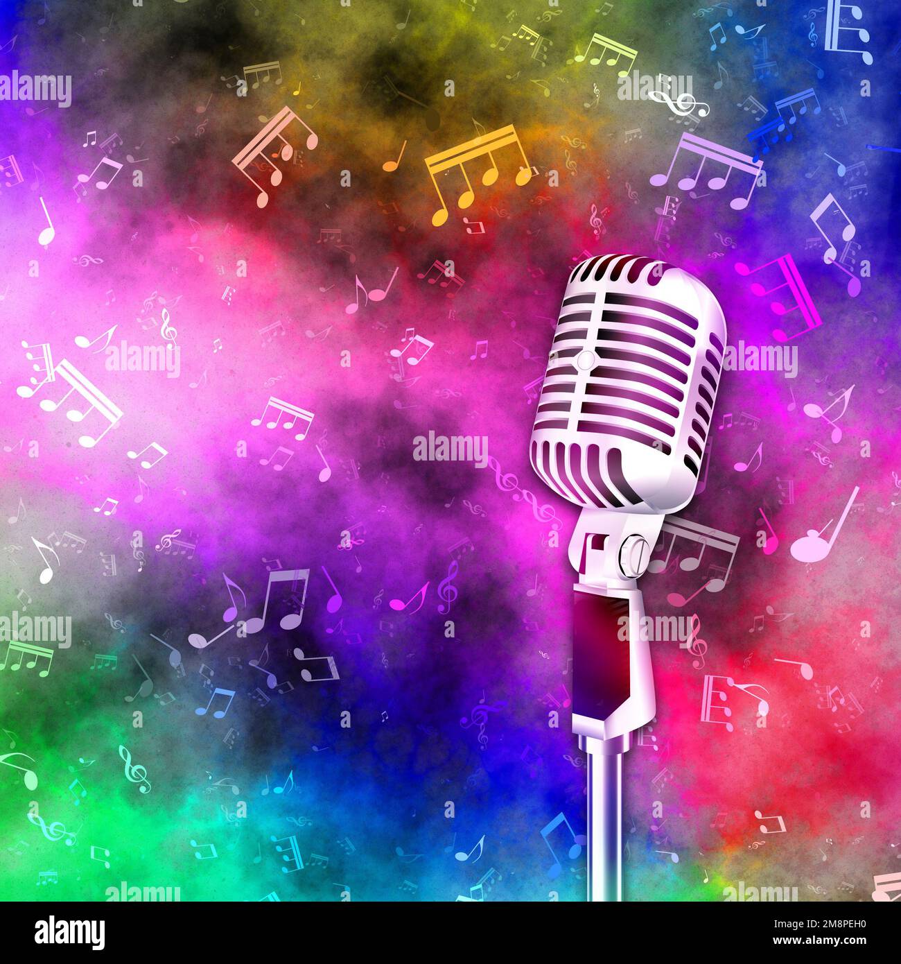 Sfondo Musicale Colorato Con Microfono E Note Musicali - Immagini