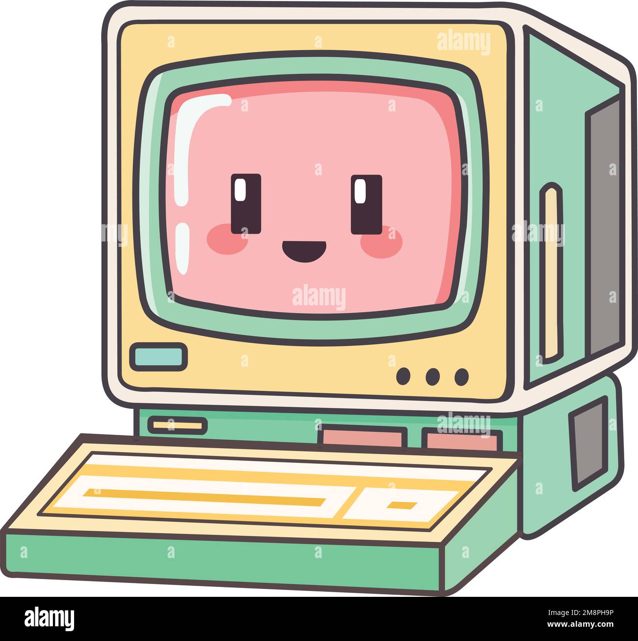 Vecchio computer in stile kawaii Illustrazione Vettoriale