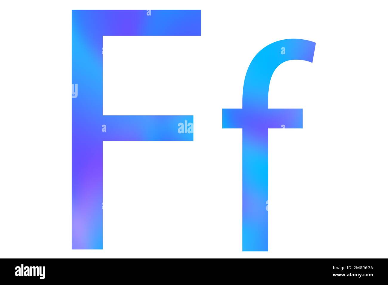 Lettera F. colore blu con sfumatura. Carattere classico. Isolato su sfondo bianco. Foto Stock