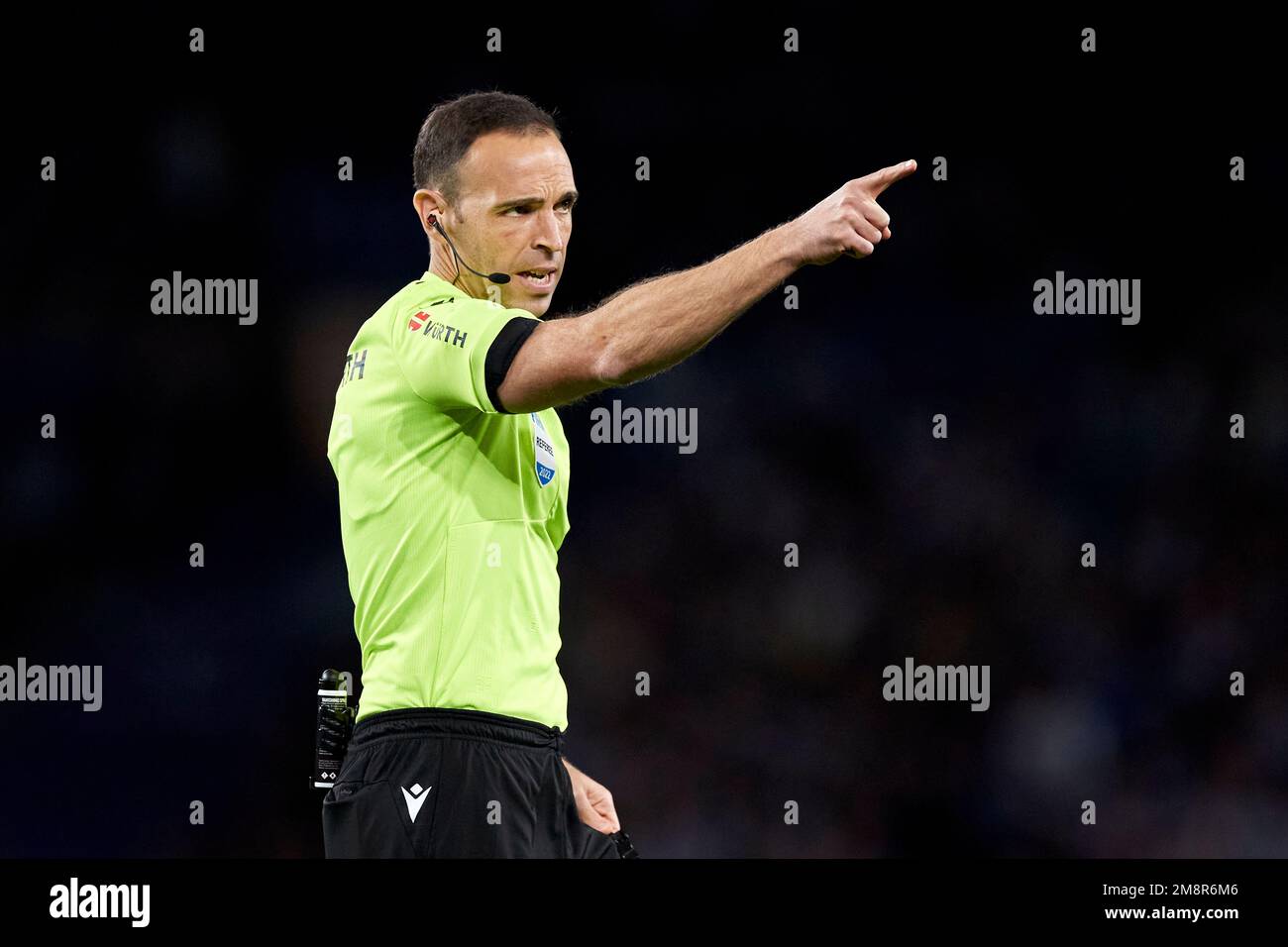 SAN SEBASTIAN, SPAGNA - GENNAIO 14: Guillermo Cuadra Fernandez reagisce durante la partita la Liga Santander tra Real Sociedad e Athletic Club alla reale Arena il 14 Gennaio 2023, a San Sebastian, Spagna. Credit: Ricardo Larreina/AFLO/Alamy Live News Foto Stock