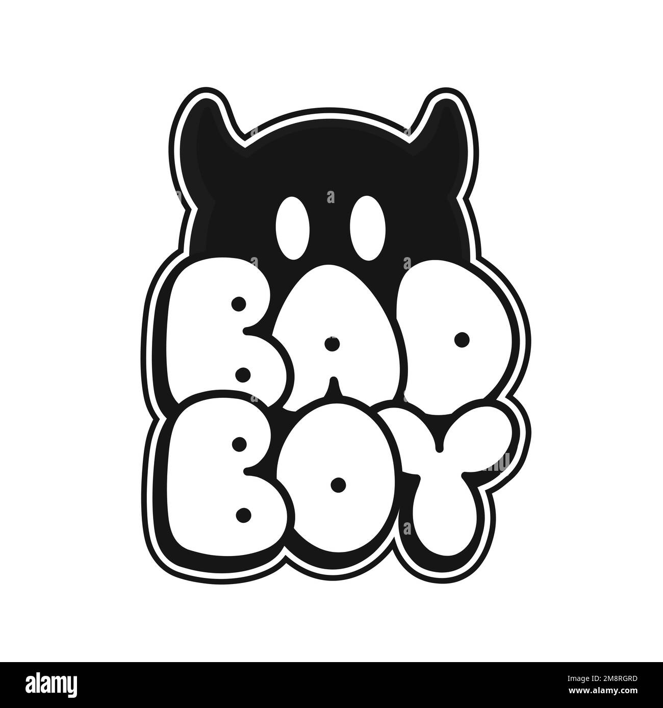 Emoji con stampa di corna diaboliche per il concetto di t-shirt. Citazione del ragazzo cattivo. Disegno vettoriale a mano della linea del fumetto Illustrazione Vettoriale