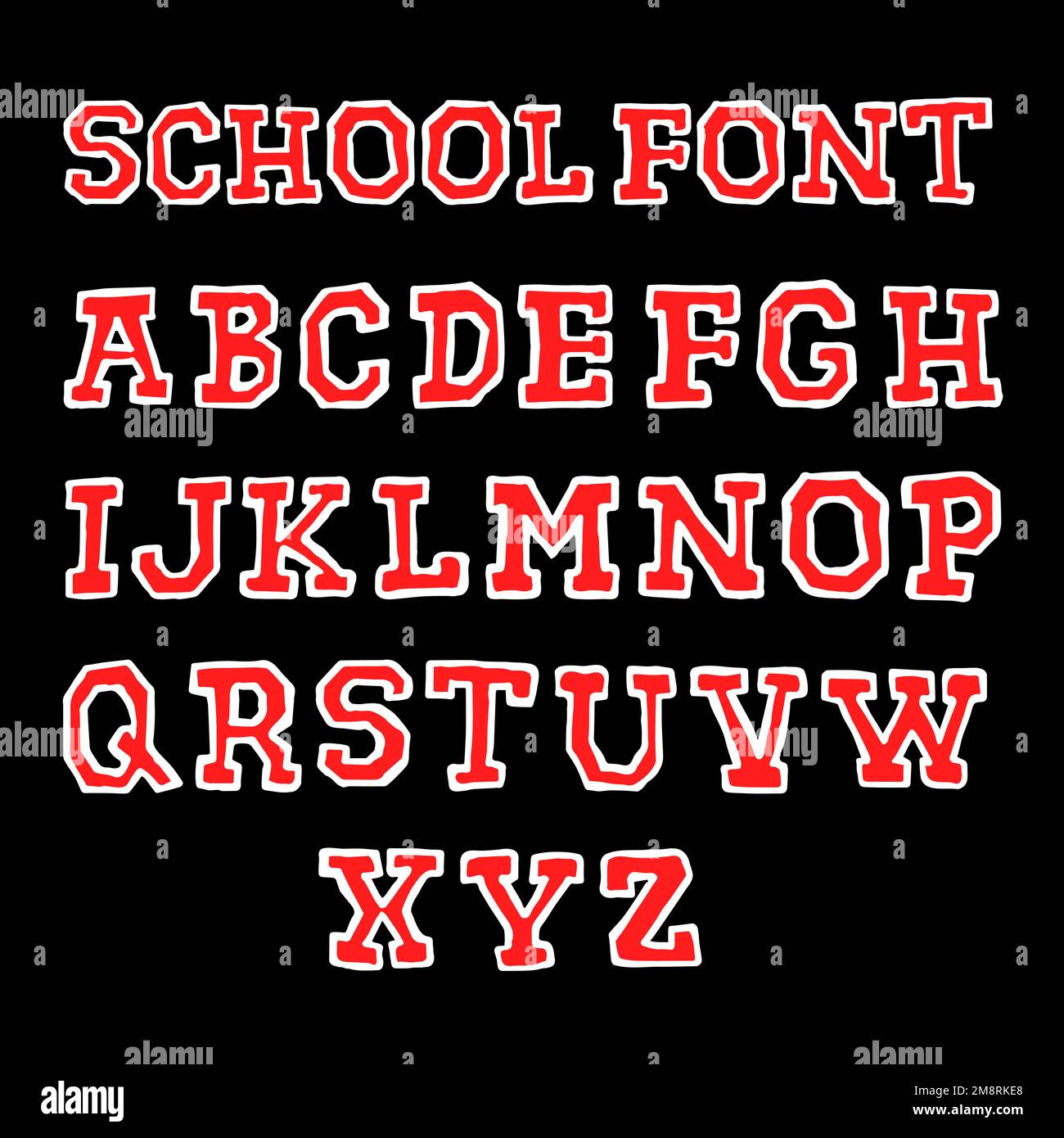 College style font.Vector disegno a mano di stile illustrazione. Lettere divertenti, abc, concetto di font Illustrazione Vettoriale